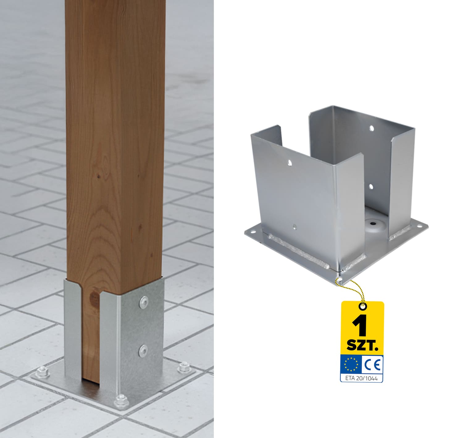 Podstawa słupa kotwa przykręcana podwójna z podstawą prostokątną PSPD, 200 mm, srebrny.