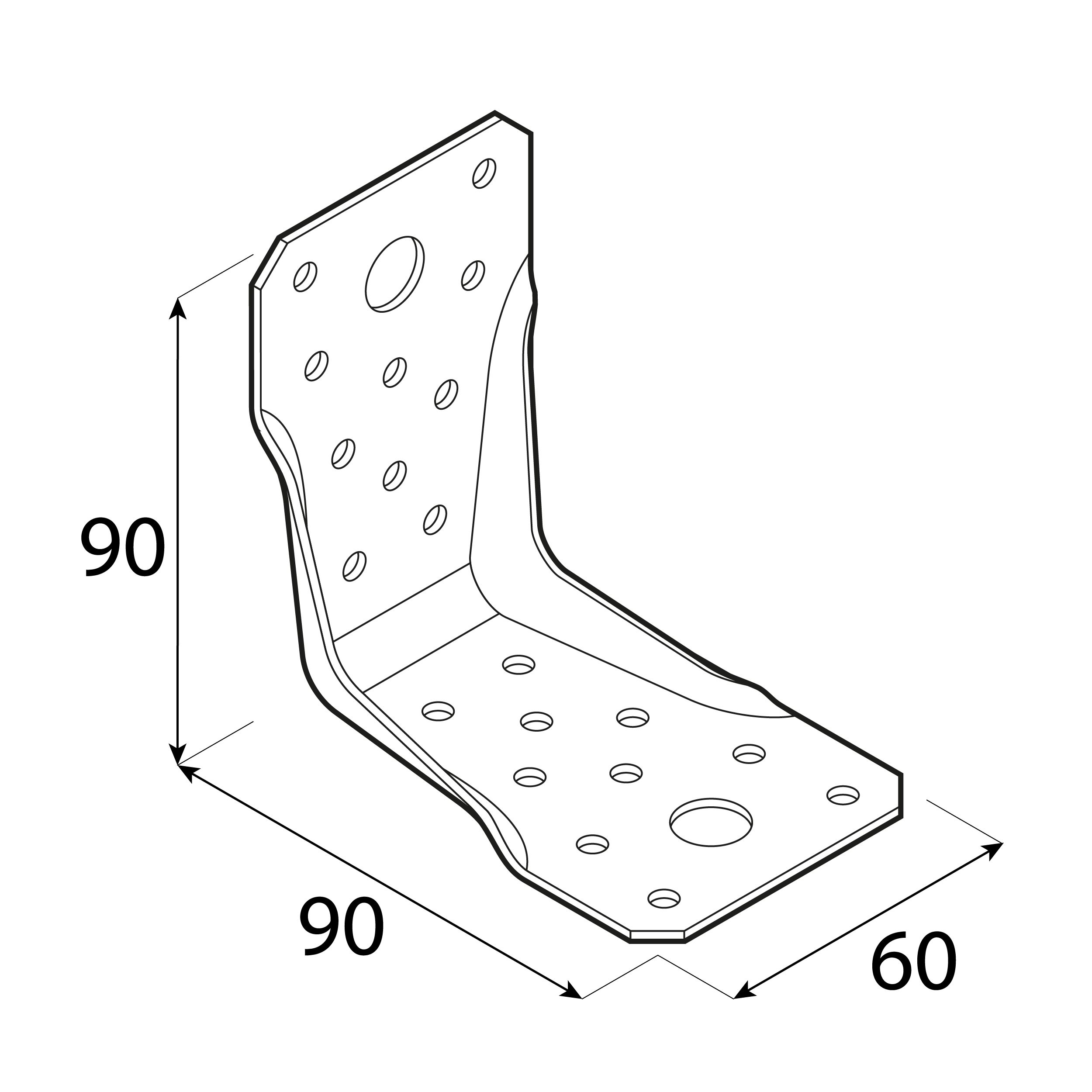 Kątownik ciesielski wzmocniony przetłoczony dwustronnie - LBS 90 | 90x90x60 mm | 1,5 mm Kątownik ciesielski wzmocniony przetłoczony dwustronnie LBS 90, 90x90x60 mm, 1, 5 mm, 90x90x60x1,5 mm, srebrny, ujęcie 2.