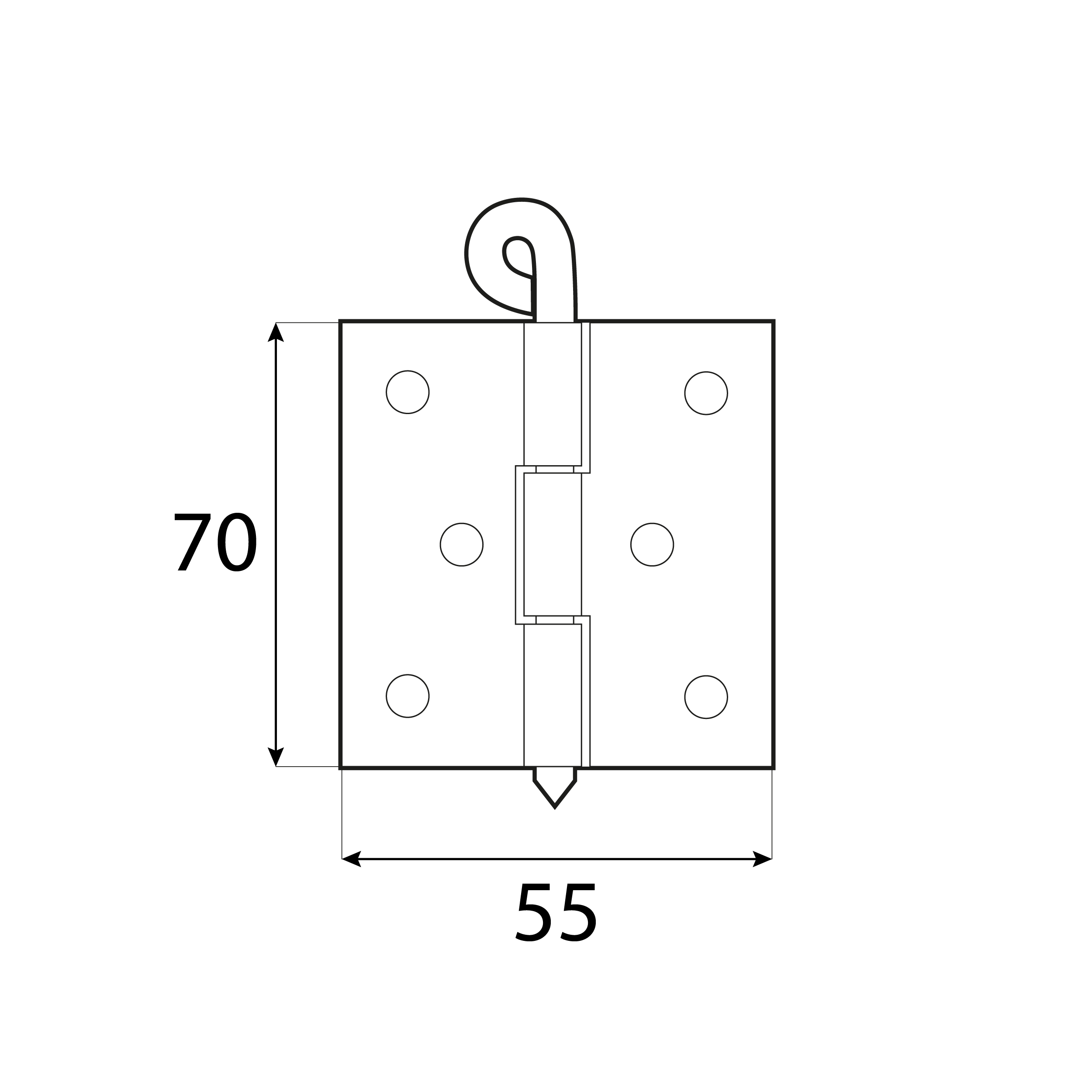 Zawias płaski budowlany splatany rozłączny ZMS, złoty, 70x55 mm, Stal konstrukcyjna DC01 55.