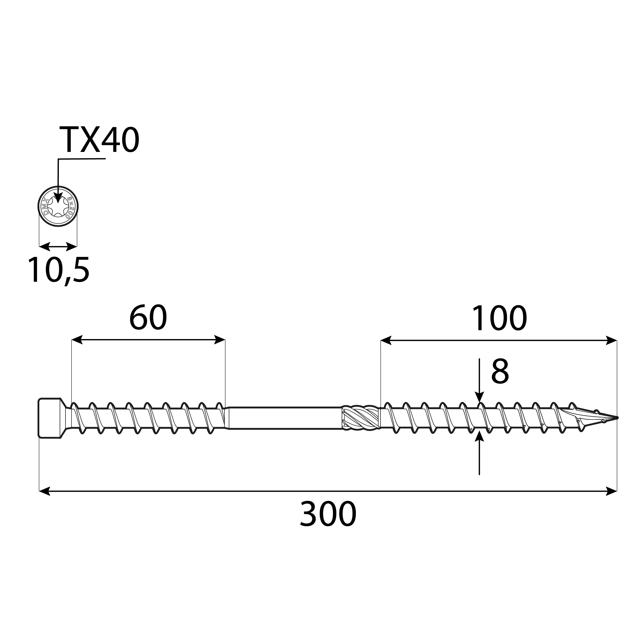 Wkręty do izolacji nakrokwiowej z łbem walcowym TORX WKW, 8x300 mm, srebrny, 50 szt., 8x300 mm, Hartowana stal węglowa, ujęcie 1.