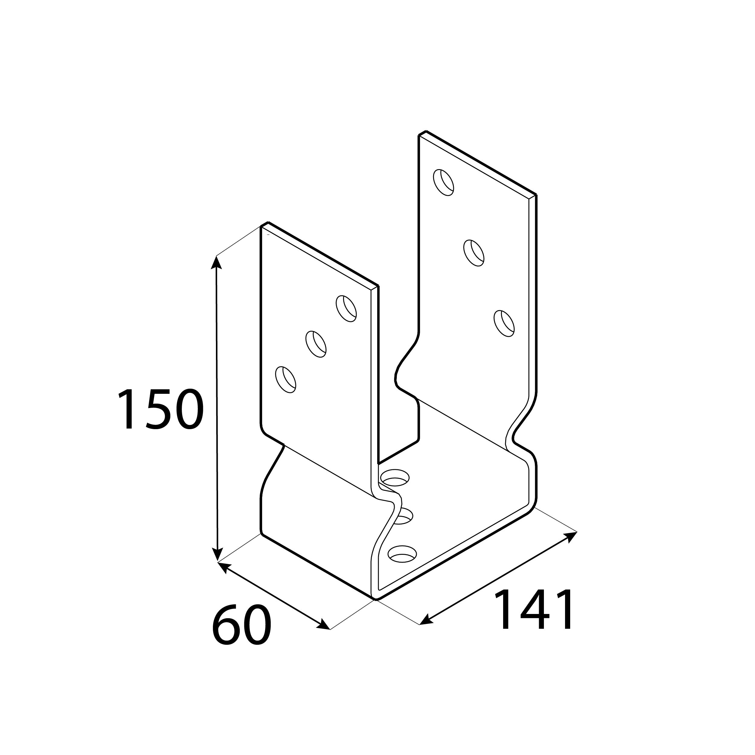Podstawa słupa kotwa przykręcana do betonu typ U z odsadzeniem PSOZ, 140 mm, srebrny, 141x150x60x4,0 mm 2.