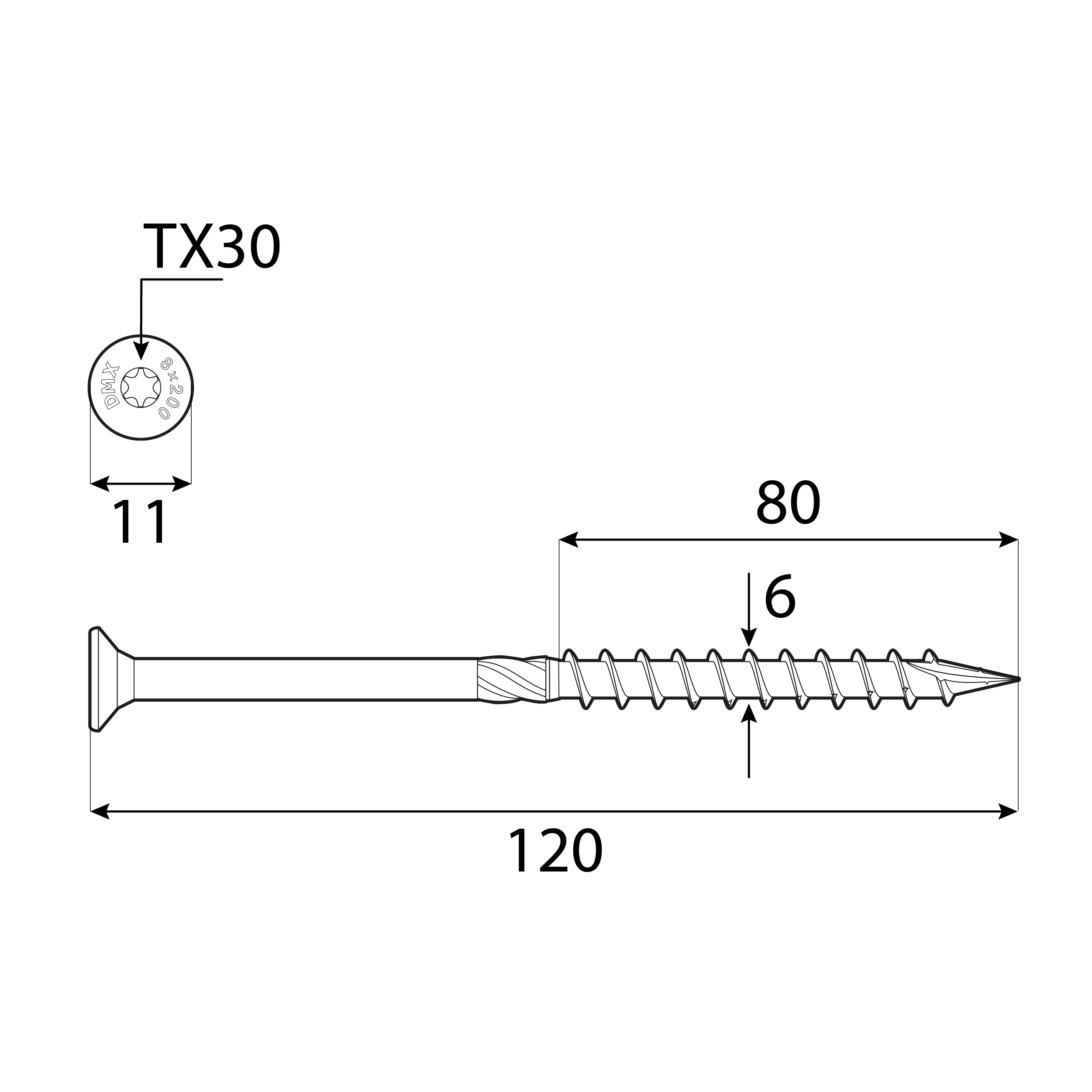 Wkręty ciesielskie do drewna stożkowe TORX - CS | 6 x 120 mm | Złoty | 100 szt Wkręty ciesielskie do drewna stożkowe TORX - CS | 6 x 120 mm | Złoty | 100 szt