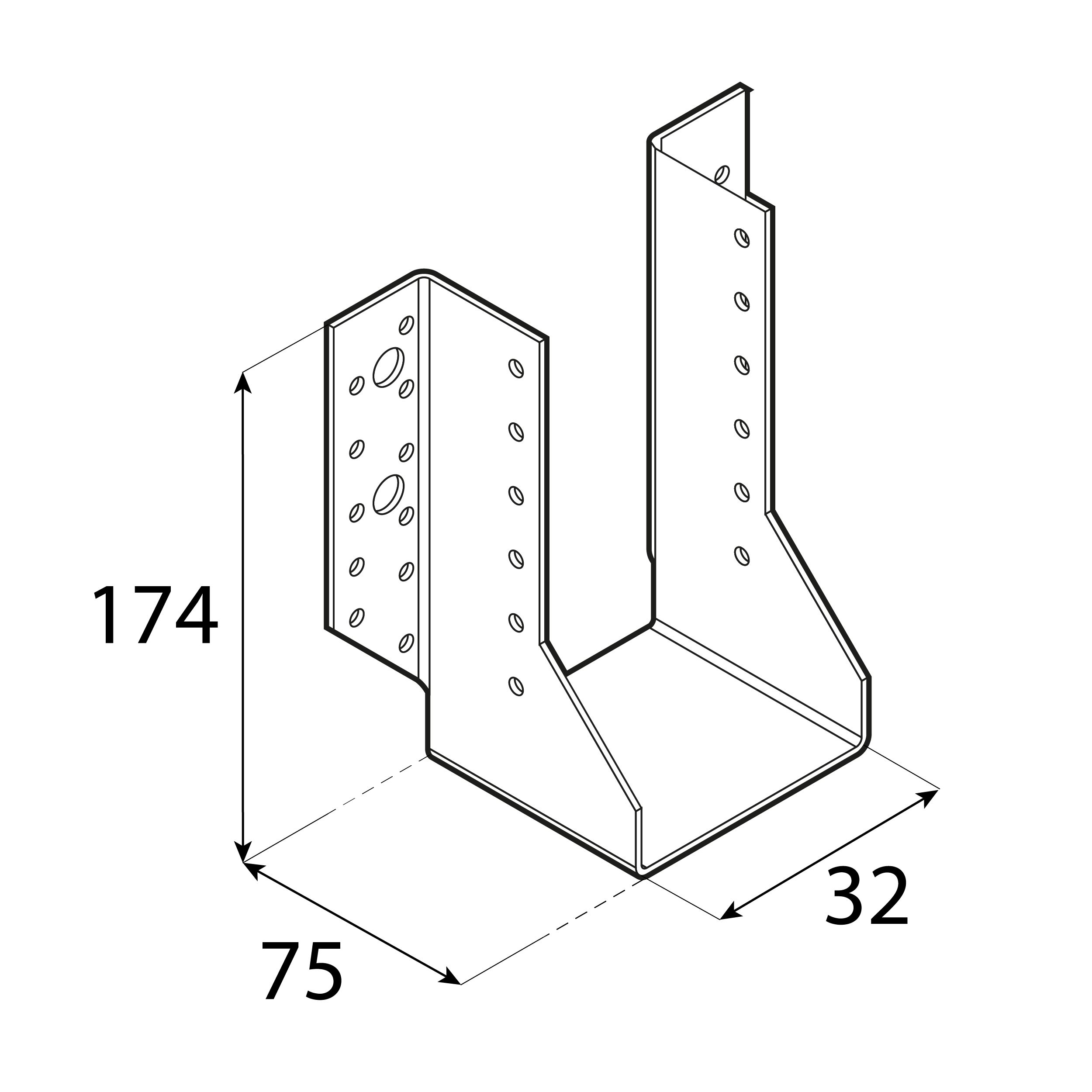 Wieszak belki uchwyt belki drewnianej WB 46, 32x174x75 mm, srebrny, 32x174x75x2,0 mm, Stal konstrukcyjna DX51D 2, ujęcie 1.