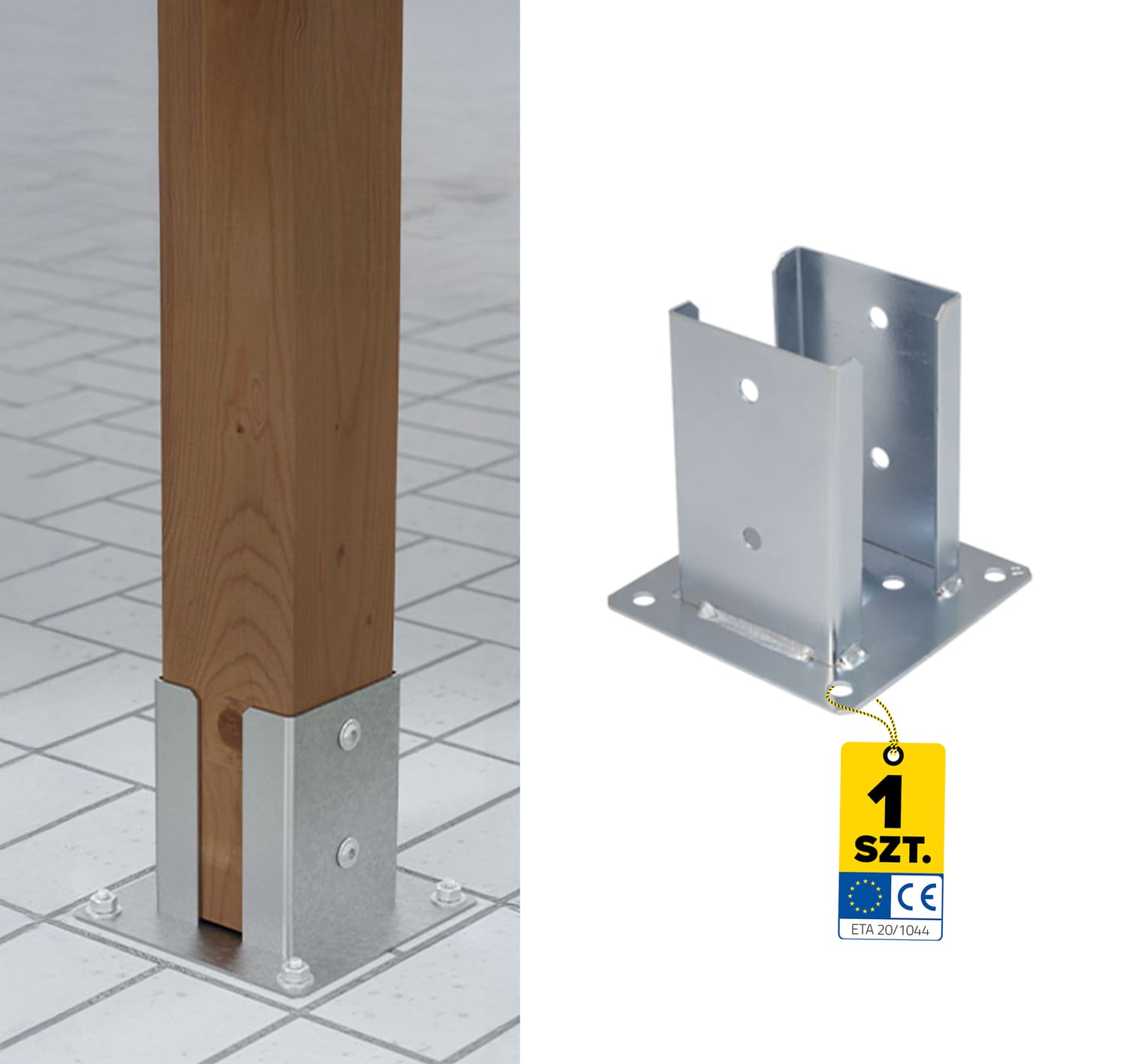 Podstawa słupa kotwa przykręcana podwójna z podstawą prostokątną PSPD, 90 mm, srebrny.