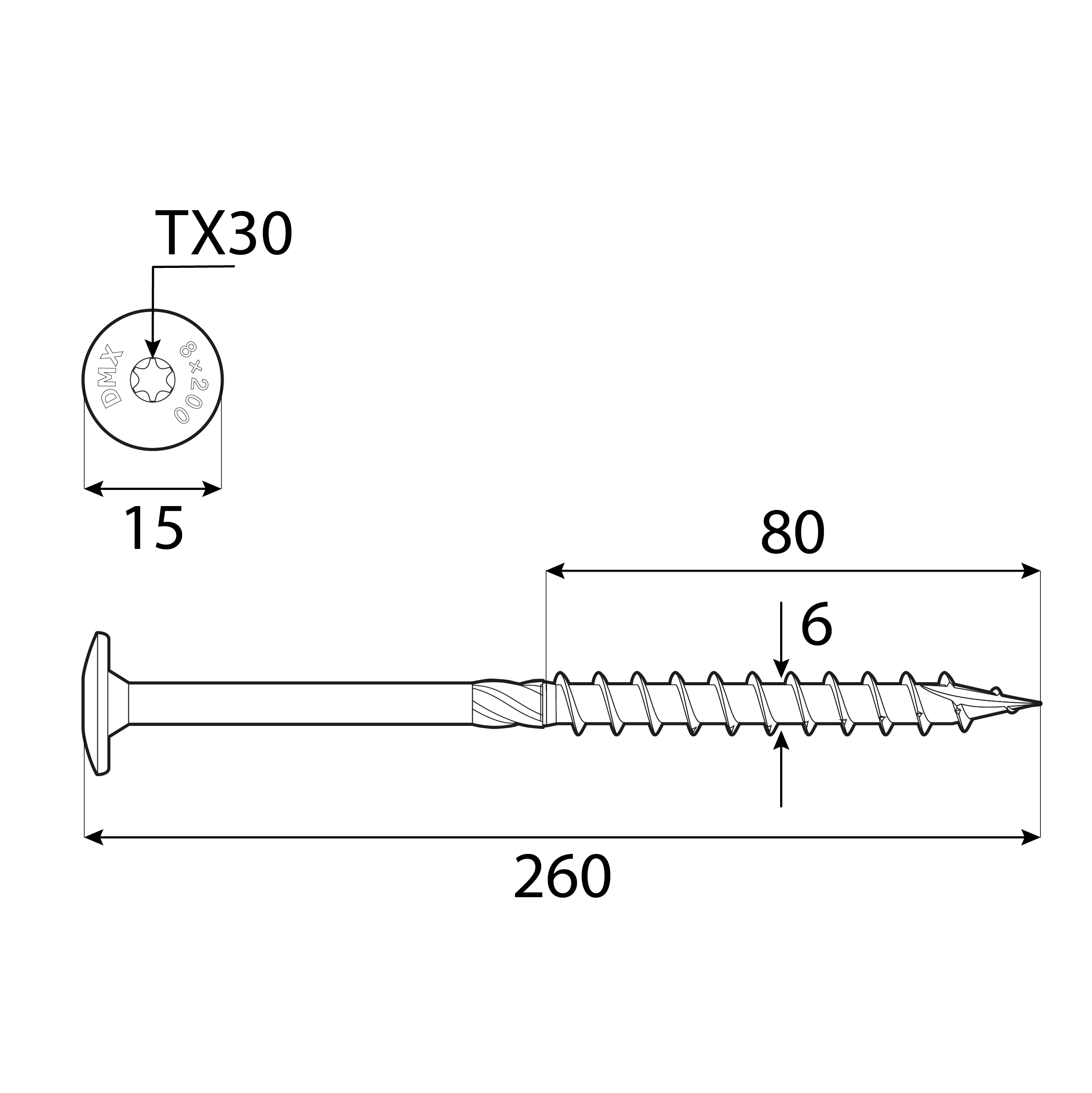 Wkręty ciesielskie do drewna talerzowe TORX CT, 6x260 mm, Złoty, 100 szt., 6x260 mm, Hartowana stal węglowa, ujęcie 1.
