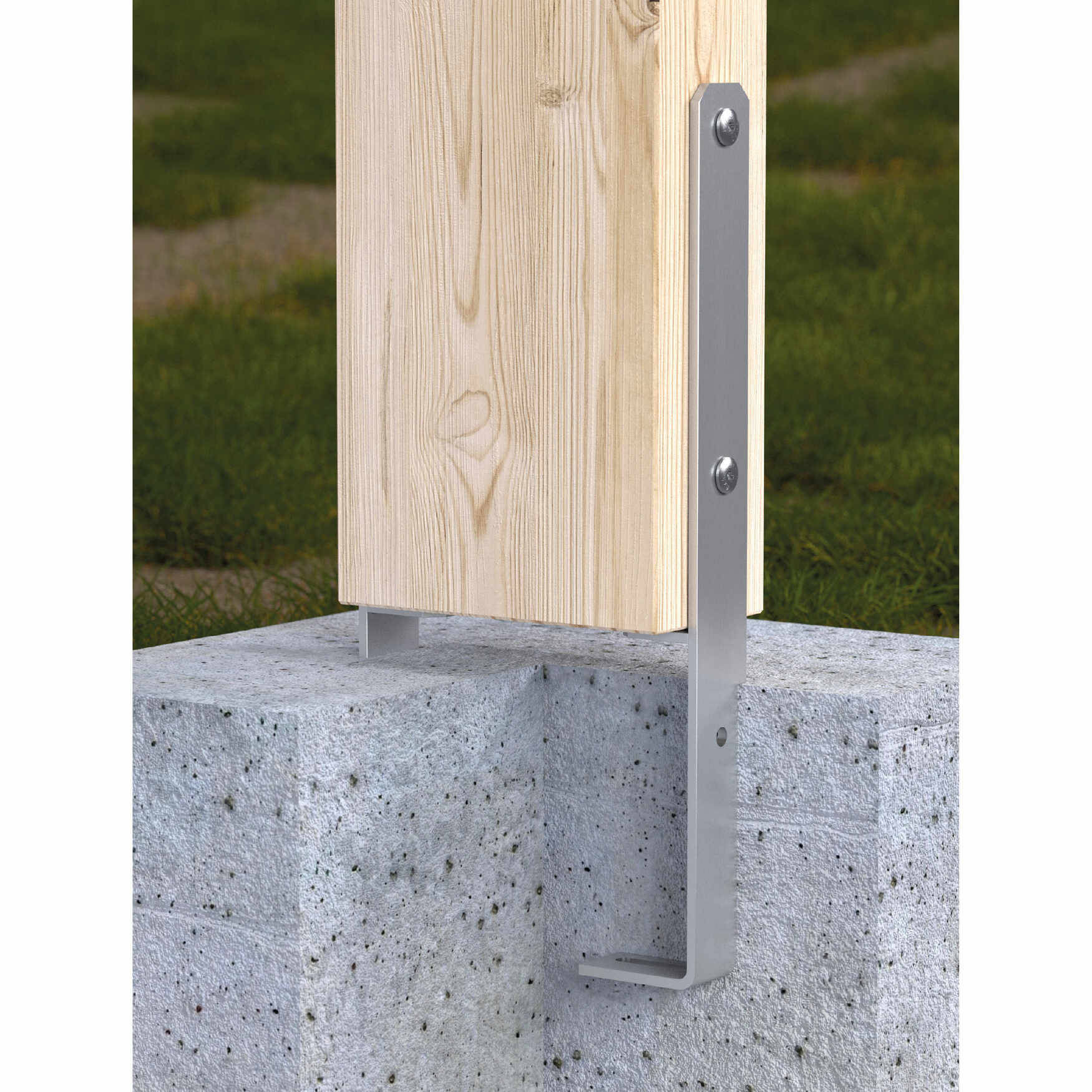 Podstawa słupa kotwa typu F zatapiana PSF 1, 50-160 mm, 500x50x79x6,0 mm, srebrny, Stal konstrukcyjna S235, w montażu.