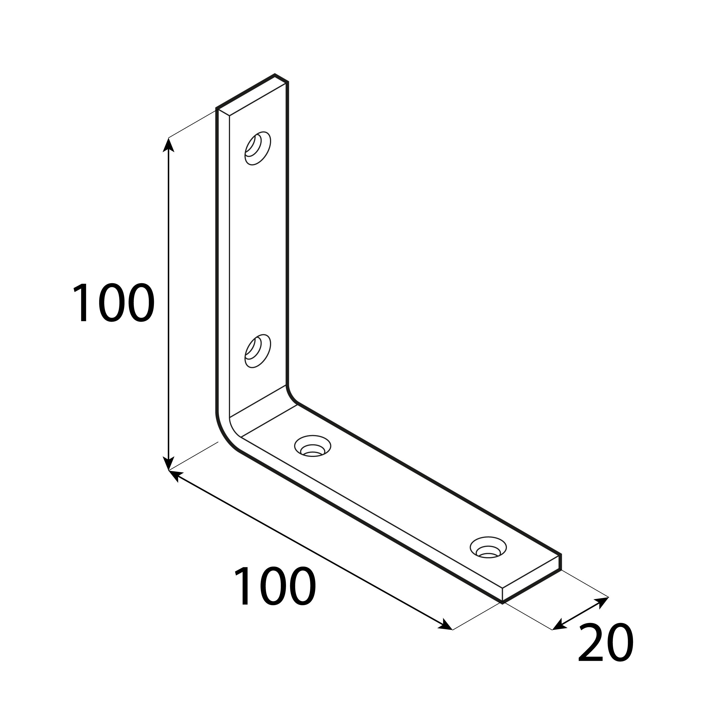 Kątownik meblowy stolarski wąski KW 5, 100x100x20 mm, 20 szt., 100x100x20x4,0 mm, Złoty, Stal konstrukcyjna S235, ujęcie 2.