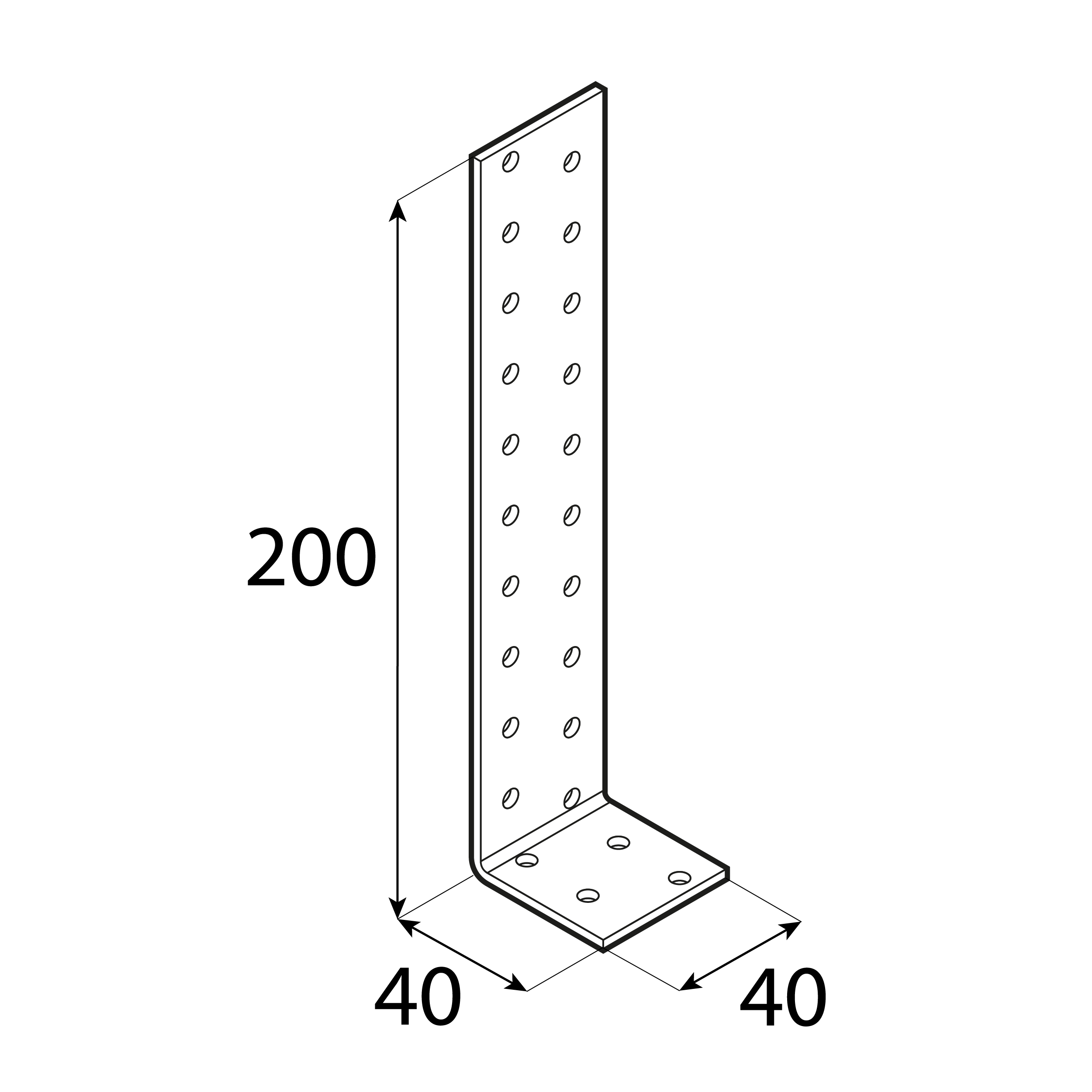Kątownik uniwersalny do kotwienia drewna w betonie - KK 1 | 200x40x40 mm | 2 mm Kątownik uniwersalny do kotwienia drewna w betonie KK 1, 200x40x40 mm, 2 mm, 40x200x40x2,0 mm, Stal konstrukcyjna DX51D, srebrny, ujęcie 2.