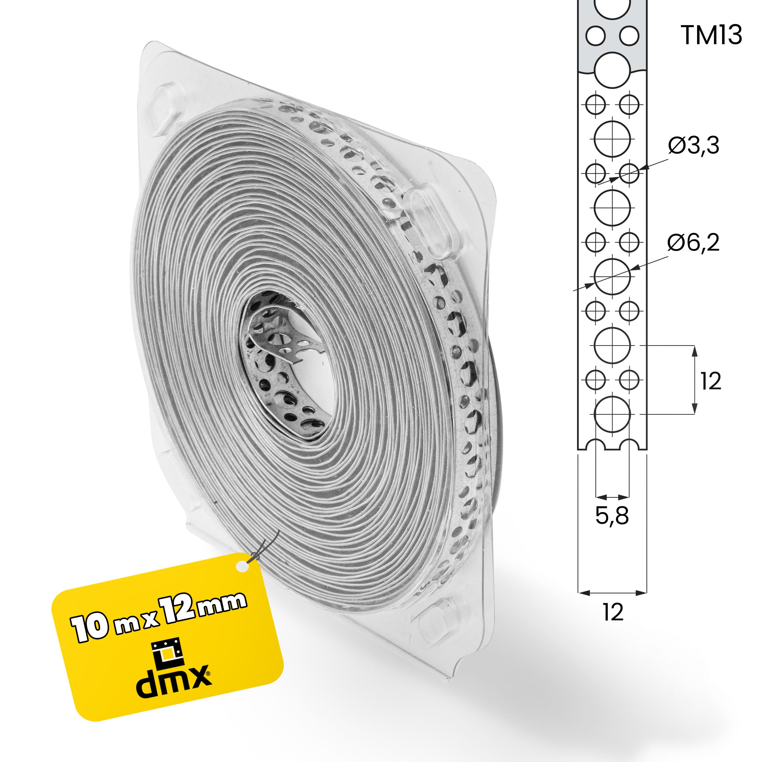 Taśma montażowa perforowana stal - TM 13 | 10 m | Srebrny | TM 13