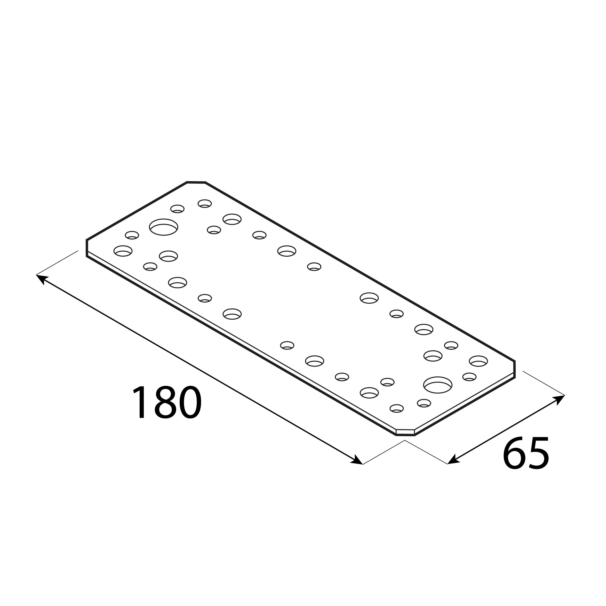 Łącznik płaski płaskownik - LP 5 | 180x65 mm | 2,5 mm Łącznik płaski płaskownik LP 5, 180x65 mm, 2, 5 mm, 180x65x2,5 mm, Stal konstrukcyjna DX51D, srebrny, ujęcie 2.