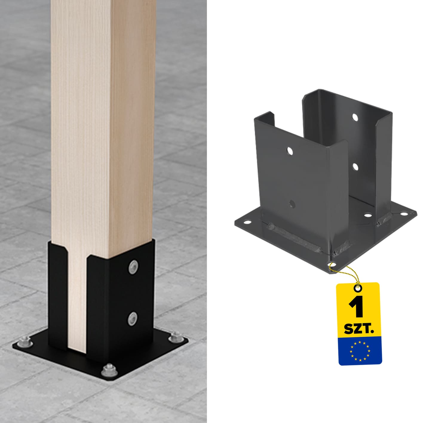 Podstawa słupa kotwa przykręcana podwójna z podstawą prostokątną PSPD, 120 mm, Antracyt.