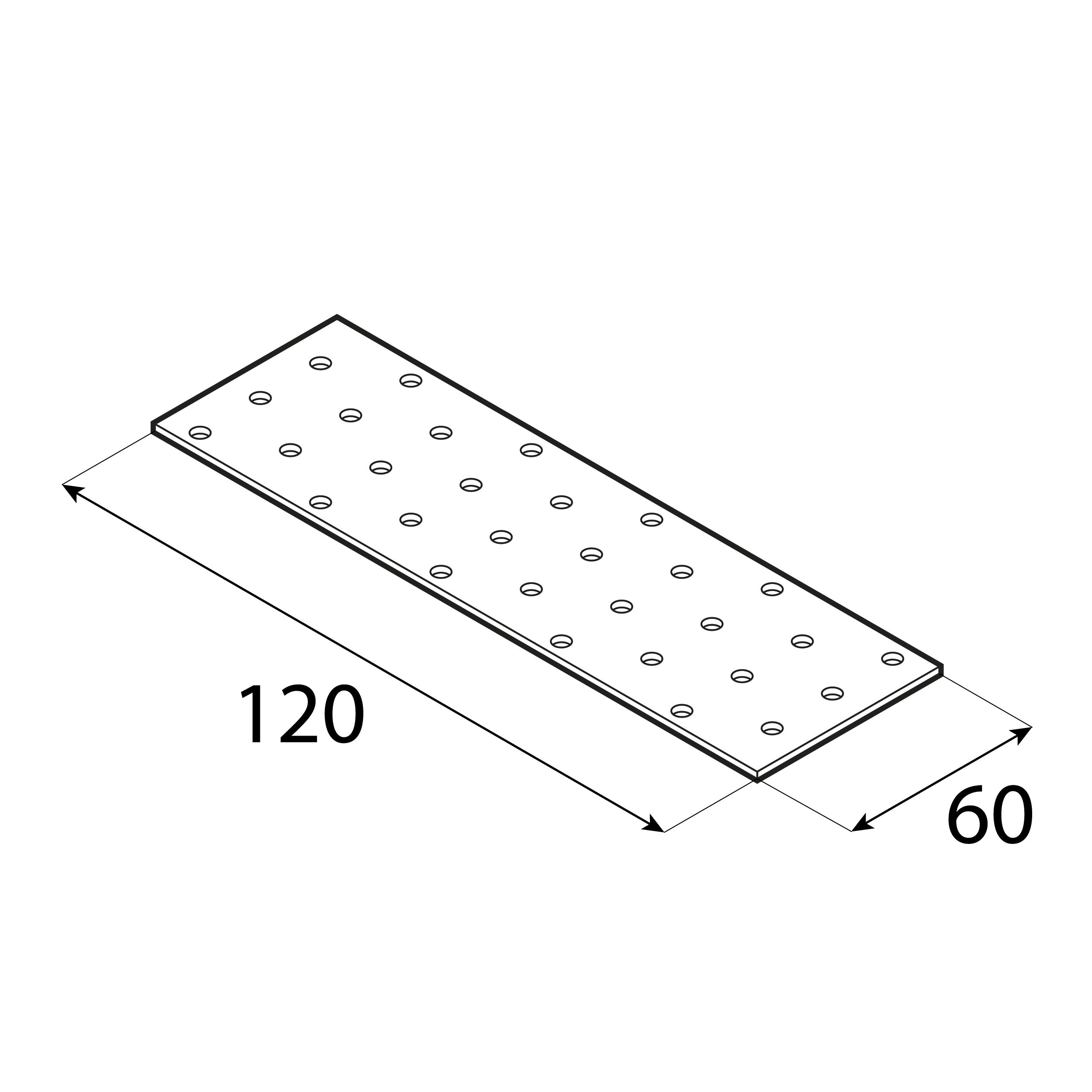 Płytka perforowana płaskownik PP 29, 120x60 mm, 2 mm, 60x120x2,0 mm, Stal konstrukcyjna DX51D, srebrny, ujęcie 2.