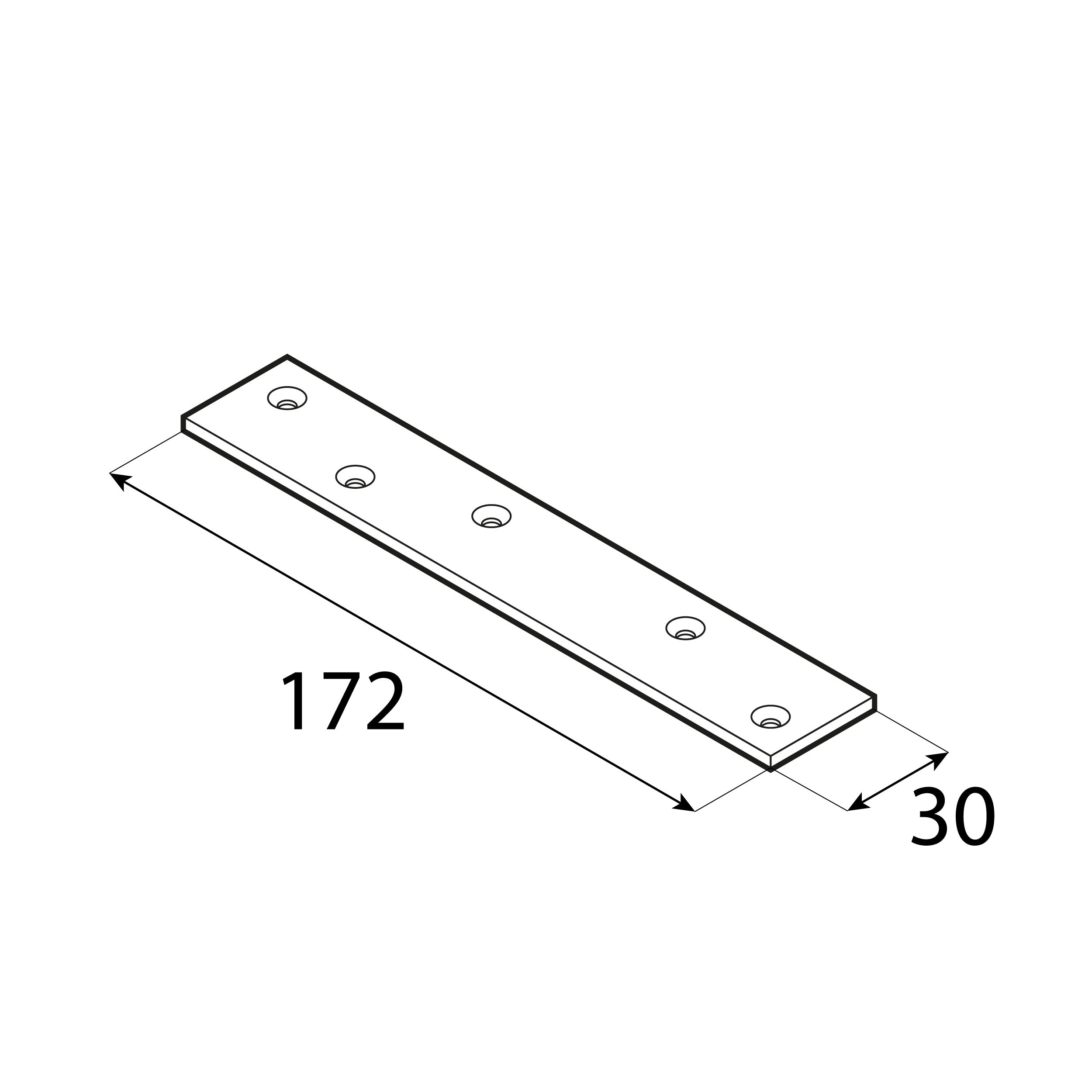 Łącznik płaski gruby wzmocniony płaskownik LG 1, 172x30 mm, 3 mm, Złoty, 172x30x3,0 mm, Stal konstrukcyjna DC01.