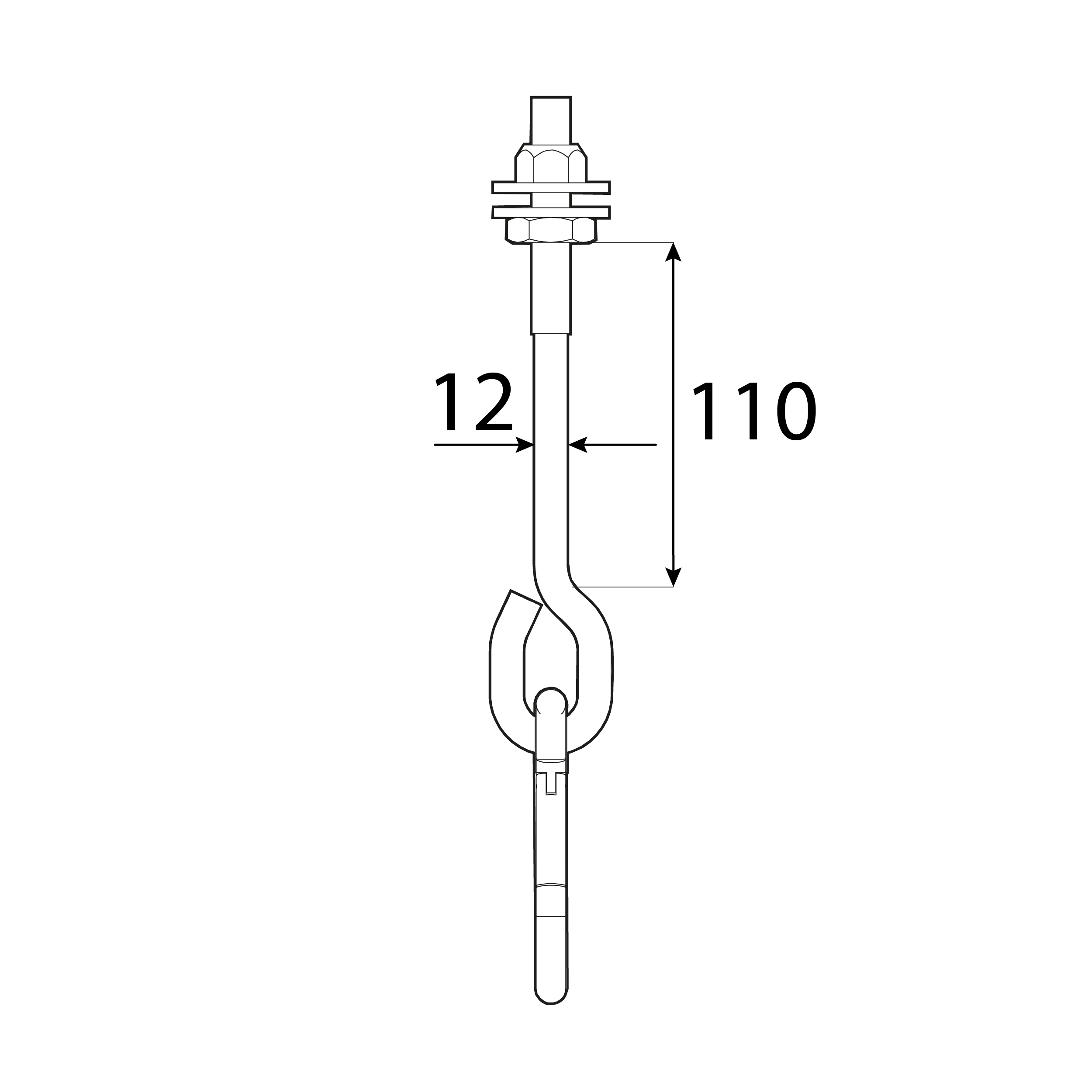 Hak huśtawkowy z karabińczykiem zawiesie mocowanie typ A - MHA  | 110 mm | M12