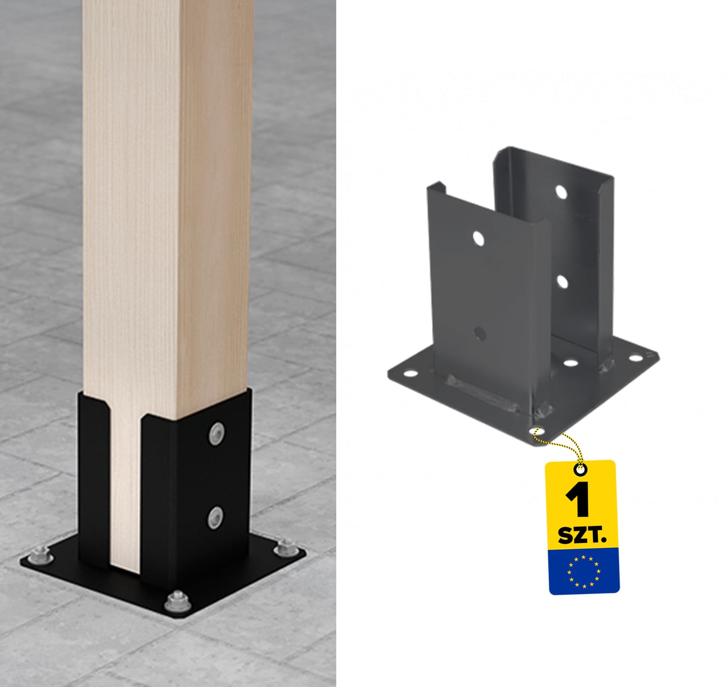 Podstawa słupa kotwa przykręcana podwójna z podstawą prostokątną PSPD, 90 mm, Antracyt.