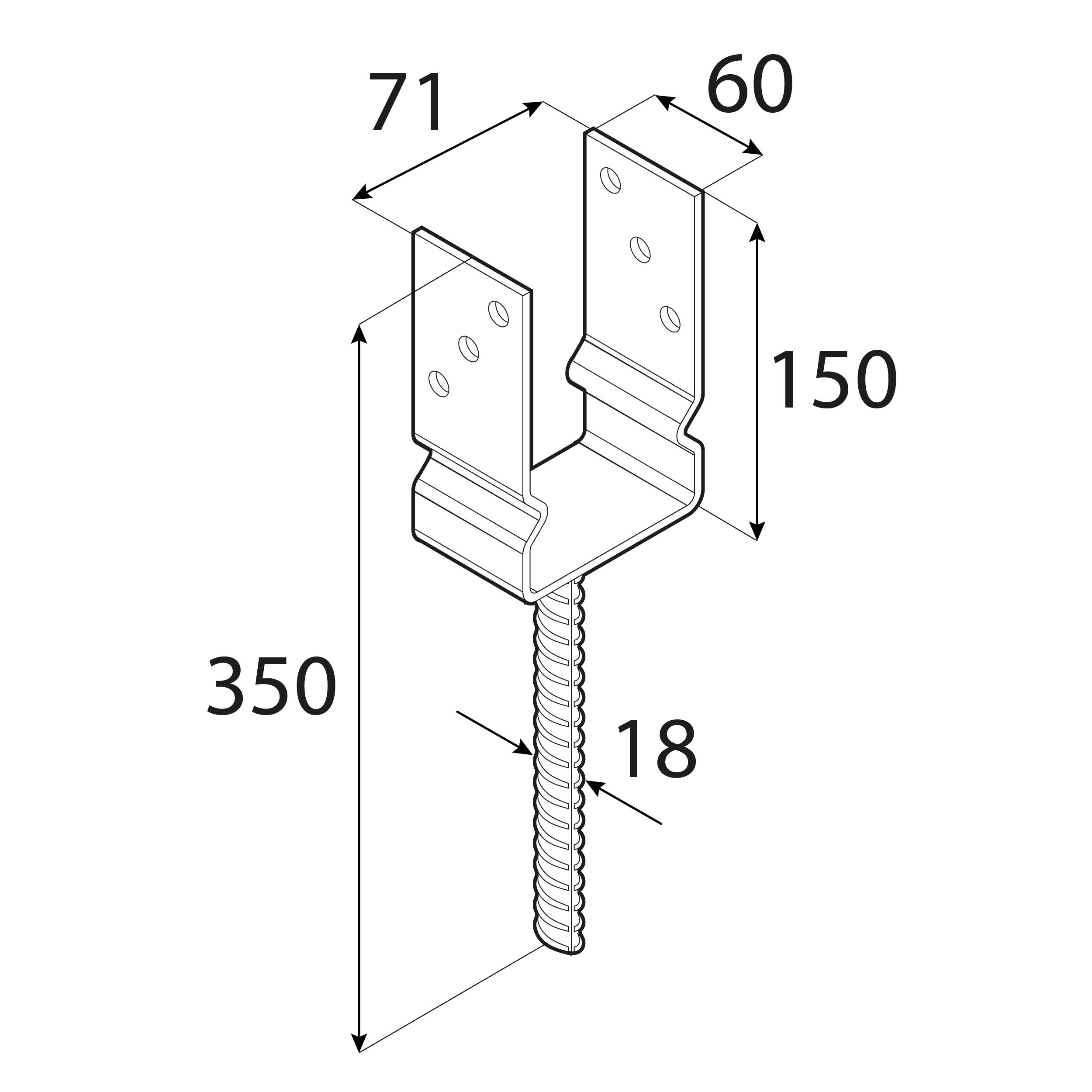 Podstawa słupa kotwa do betonu typ U z siodełkiem PSZ, 70 mm, 71x150x60x4,0 mm, ujęcie 2.