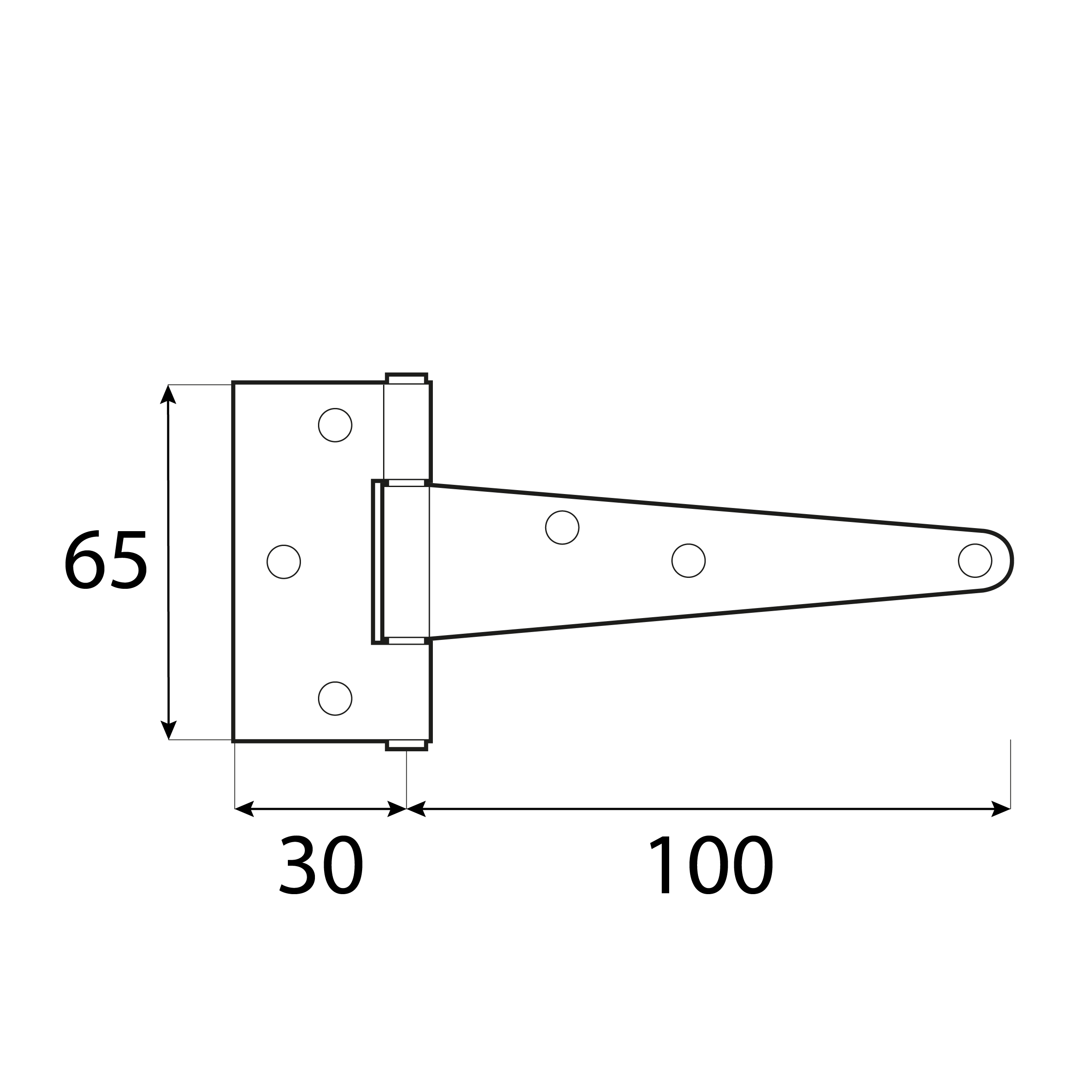 Zawias trójkątny do bramy furtki okiennic ZT 100, 100 mm, Złoty, 100x30x65x2,0 mm, Stal konstrukcyjna DC01 2.