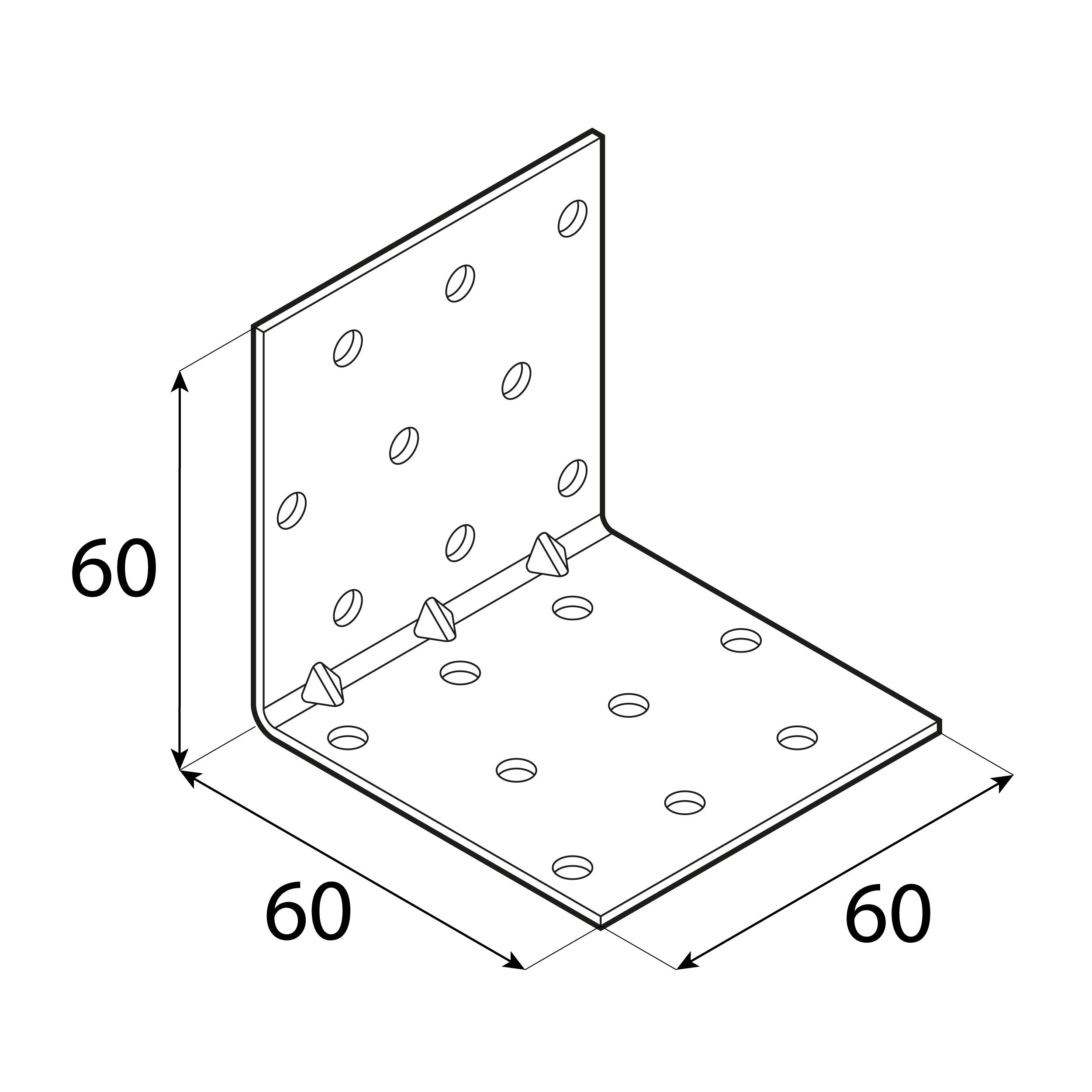 Kątownik montażowy przetłoczony - KMP 5 | 60x60x60 mm | 20 szt Kątownik montażowy przetłoczony KMP 5, 60x60x60 mm, 20 szt., 60x60x60x1,5 mm, Stal konstrukcyjna DX51D, srebrny, ujęcie 2.