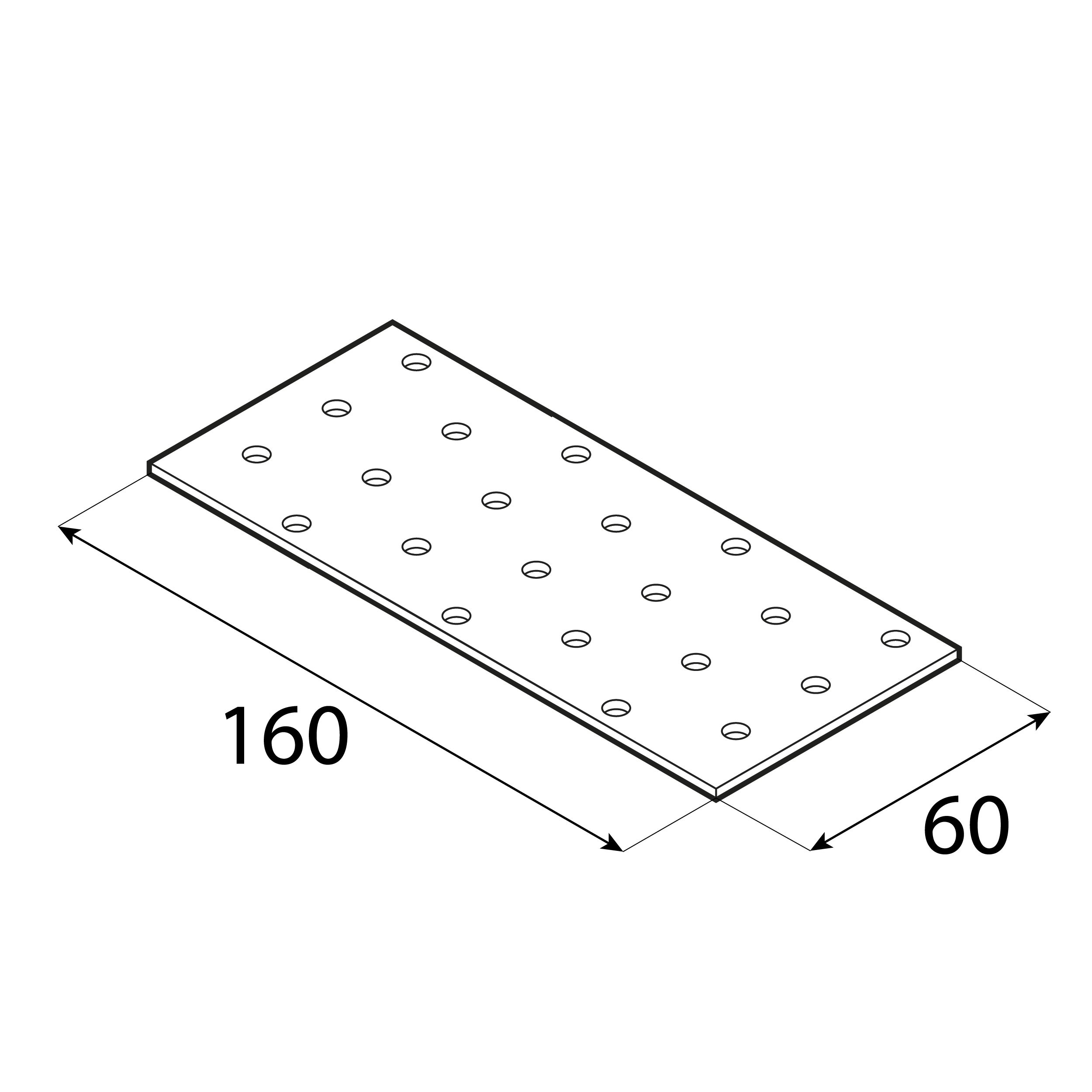 Płytka perforowana płaskownik PP 6, 160x60 mm, 2 mm, 60x160x2,0 mm, Stal konstrukcyjna DX51D, srebrny, ujęcie 2.