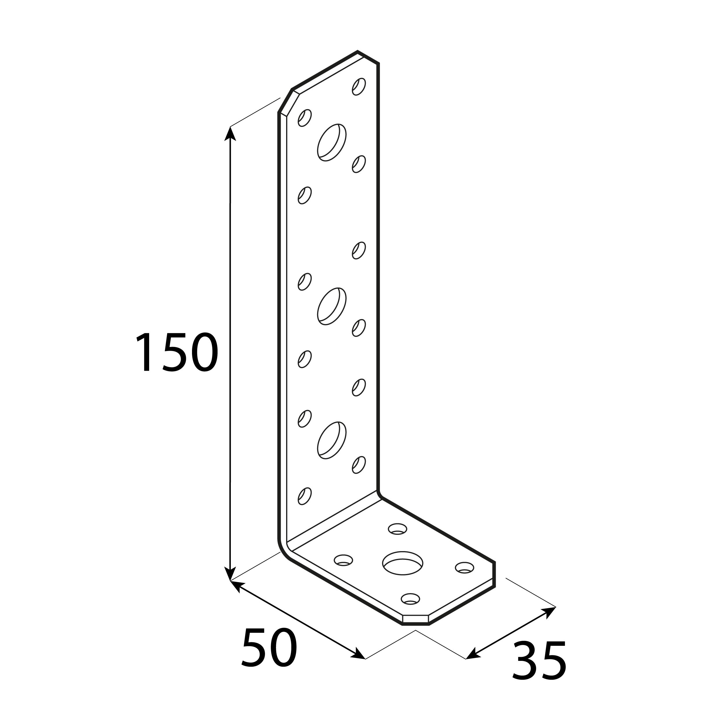 Kątownik ciesielski łącznikowy - KL 3 | 150x50x35 mm | 2,5 mm Kątownik ciesielski łącznikowy KL 3, 150x50x35 mm, 2, 5 mm, 50x150x35x2,5 mm, Stal konstrukcyjna DX51D, srebrny, ujęcie 2.