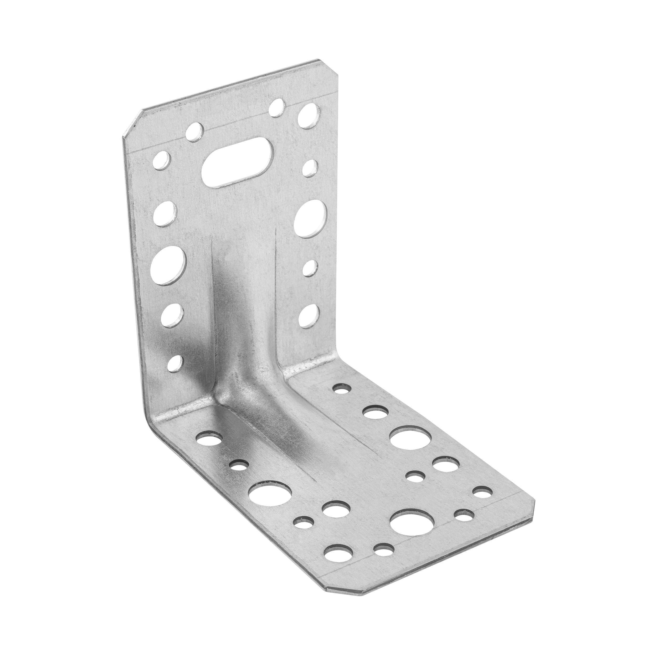 Kątownik ciesielski wzmocniony z przetłoczeniem KPL 11, 90x90x65 mm, 2 mm, 90x90x65x2,0 mm, w zestawie elementów.