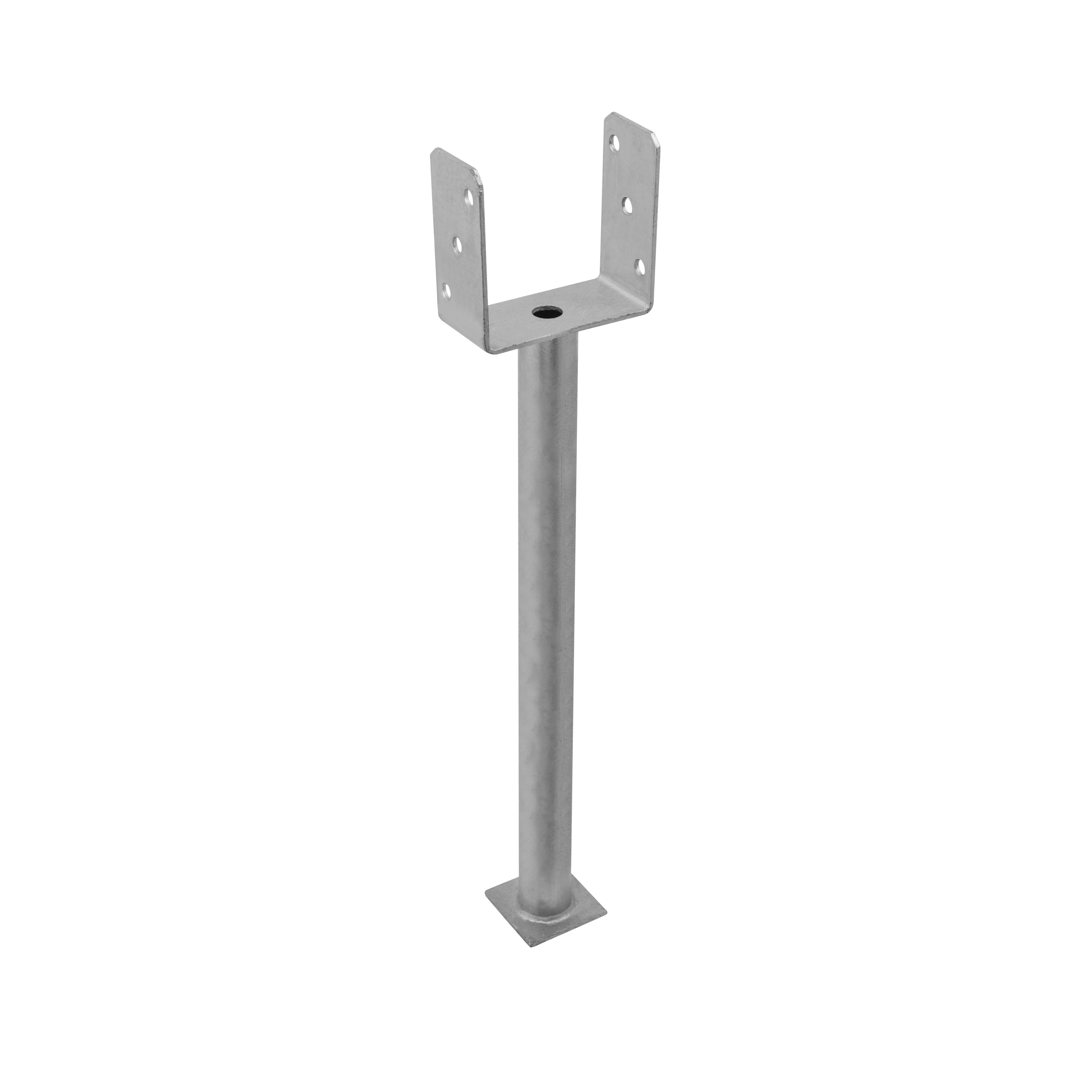 Podstawa słupa kotwa typ U z długa rurą PS 500, 120 mm, 628 mm, 121x628x124x4,0 mm.