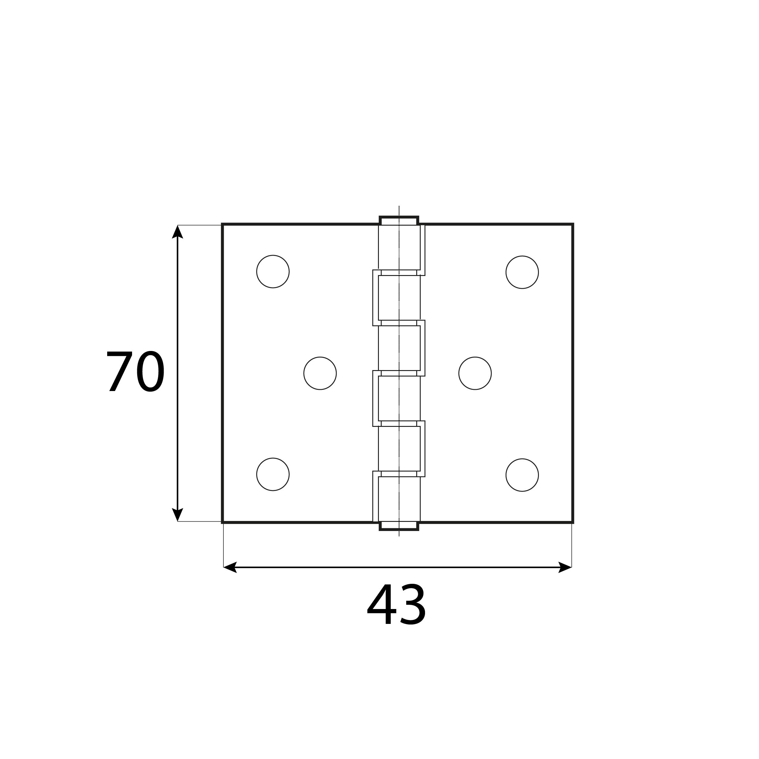 Zawias płaski budowlany splatany ZS 70, 70 mm, srebrny, 43 mm, 70x43x1,0 mm 2.