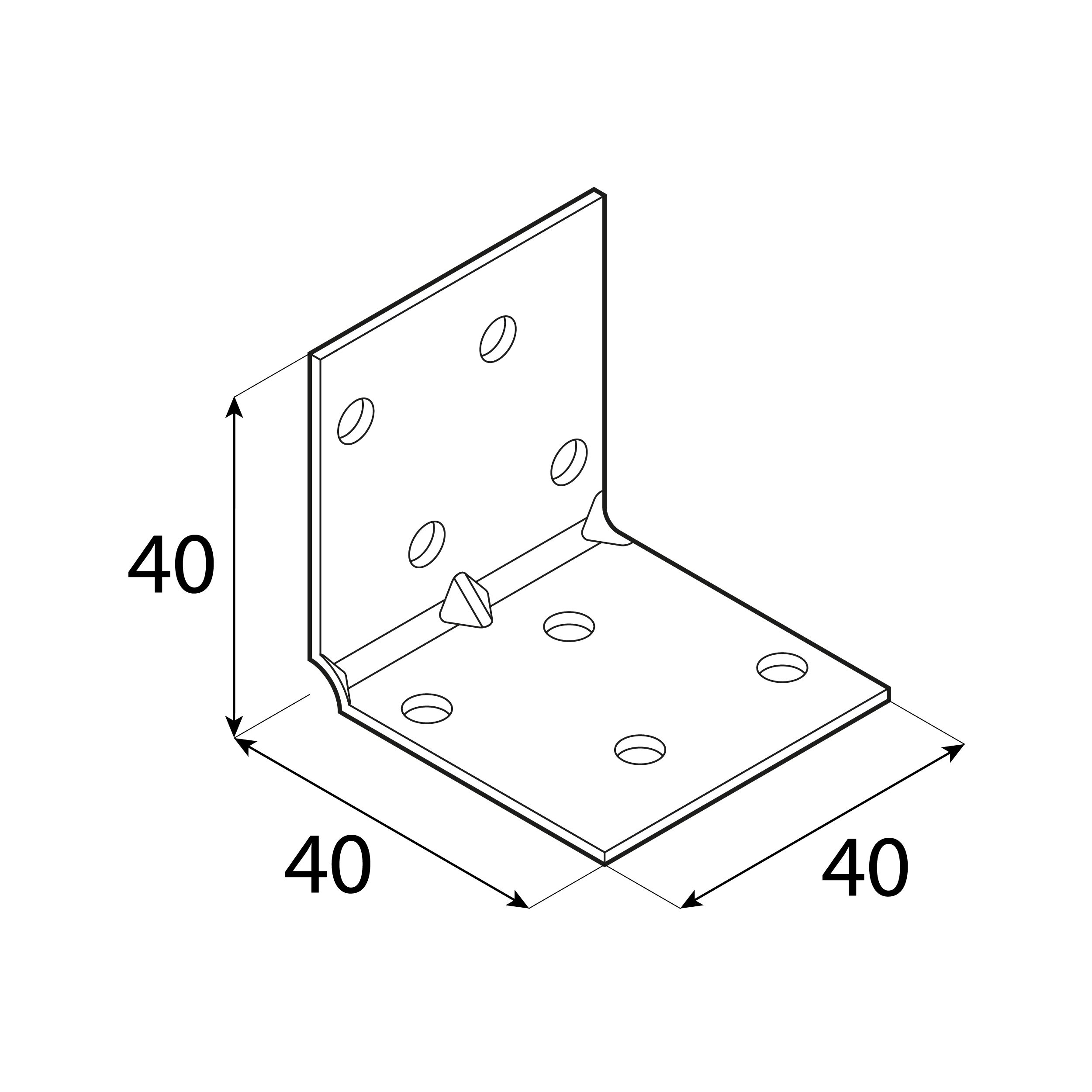 Kątownik montażowy przetłoczony KMP 1, 40x40x40 mm, 50 szt., 40x40x40x1,5 mm, Stal konstrukcyjna DX51D, srebrny, ujęcie 2.