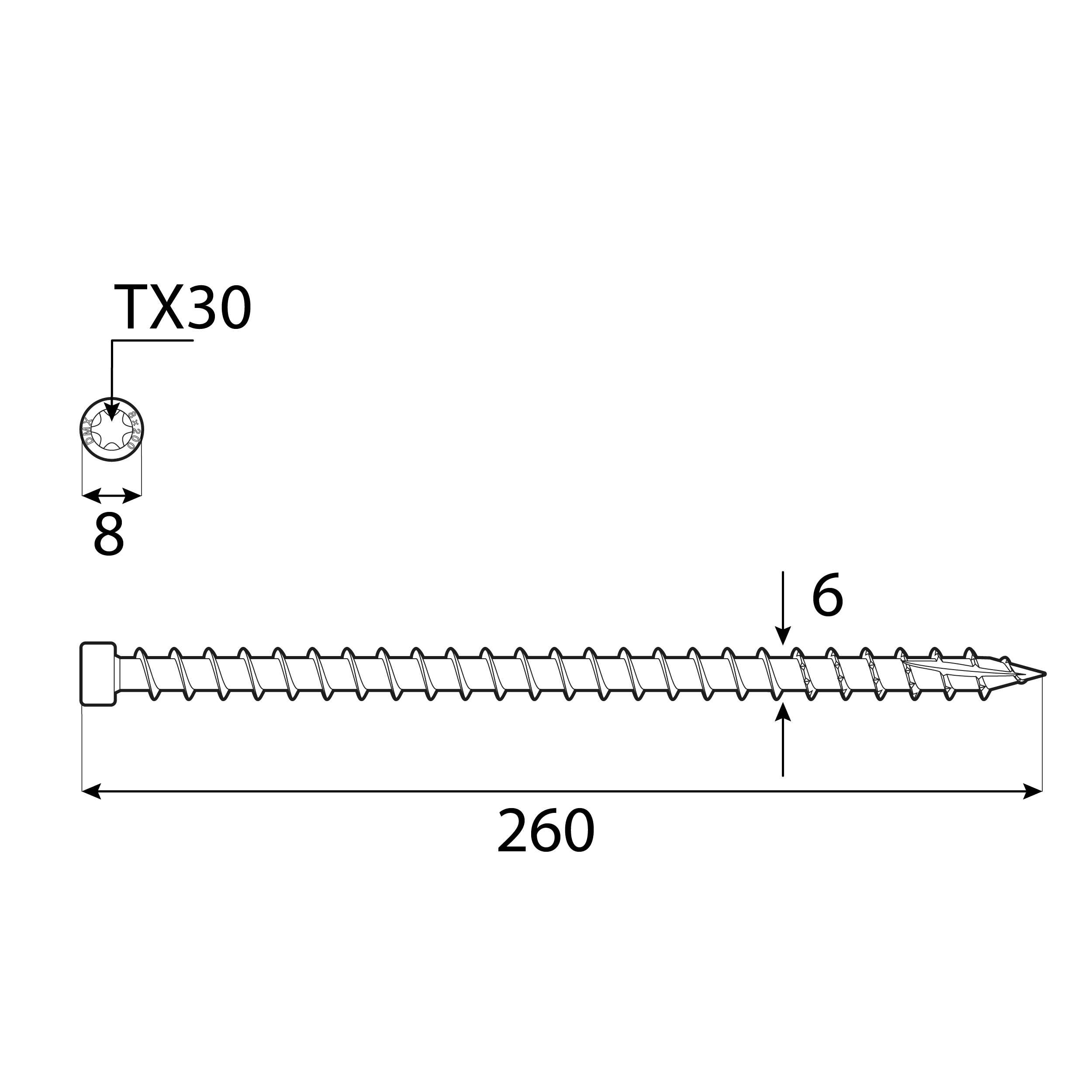 Wkręty z pełnym gwintem konstrukcyjne z łbem walcowym TORX CPW, 6x260 mm, srebrny, 100 szt., 6x260 mm, Hartowana stal węglowa 2, ujęcie 1.