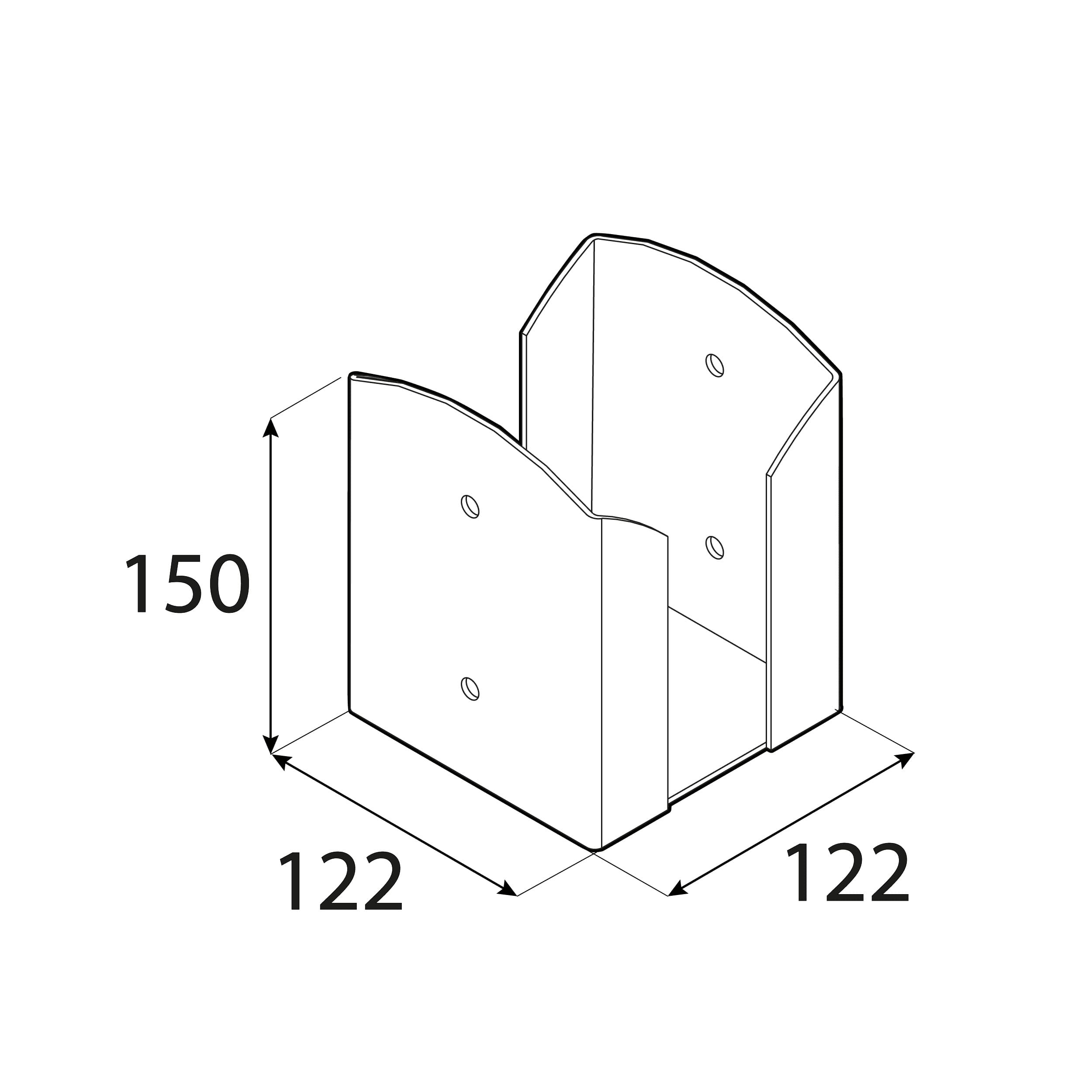Podstawa słupa kotwa przykręcana podwójna prostokątna PSPW, 120 mm, czarny, 121x150x2,5 mm 2.