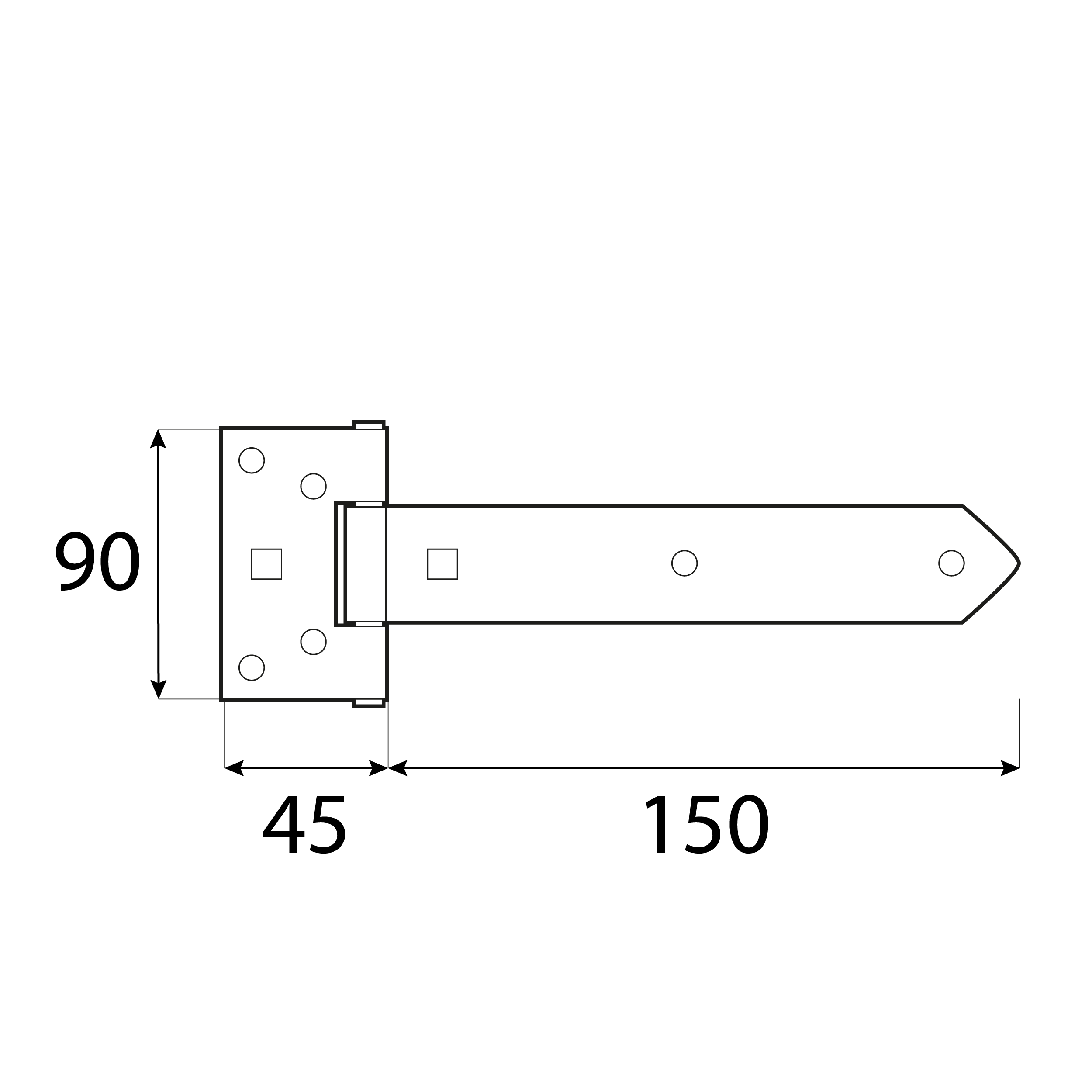 Zawias bramkowy do bramy furtki okiennic ZB 150, 150 mm, czarny, 150x45x90x3,0 mm 2.
