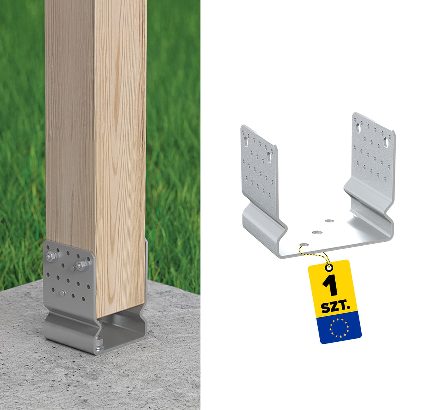 Podstawa słupa kotwa typ U z odsadzeniem wielopunktowa - PSSOZ | 160 mm | Srebrny