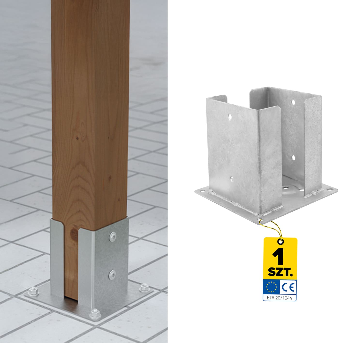 Podstawa słupa kotwa przykręcana podwójna z podstawą prostokątną - PSPD | 160 mm | Srebrny