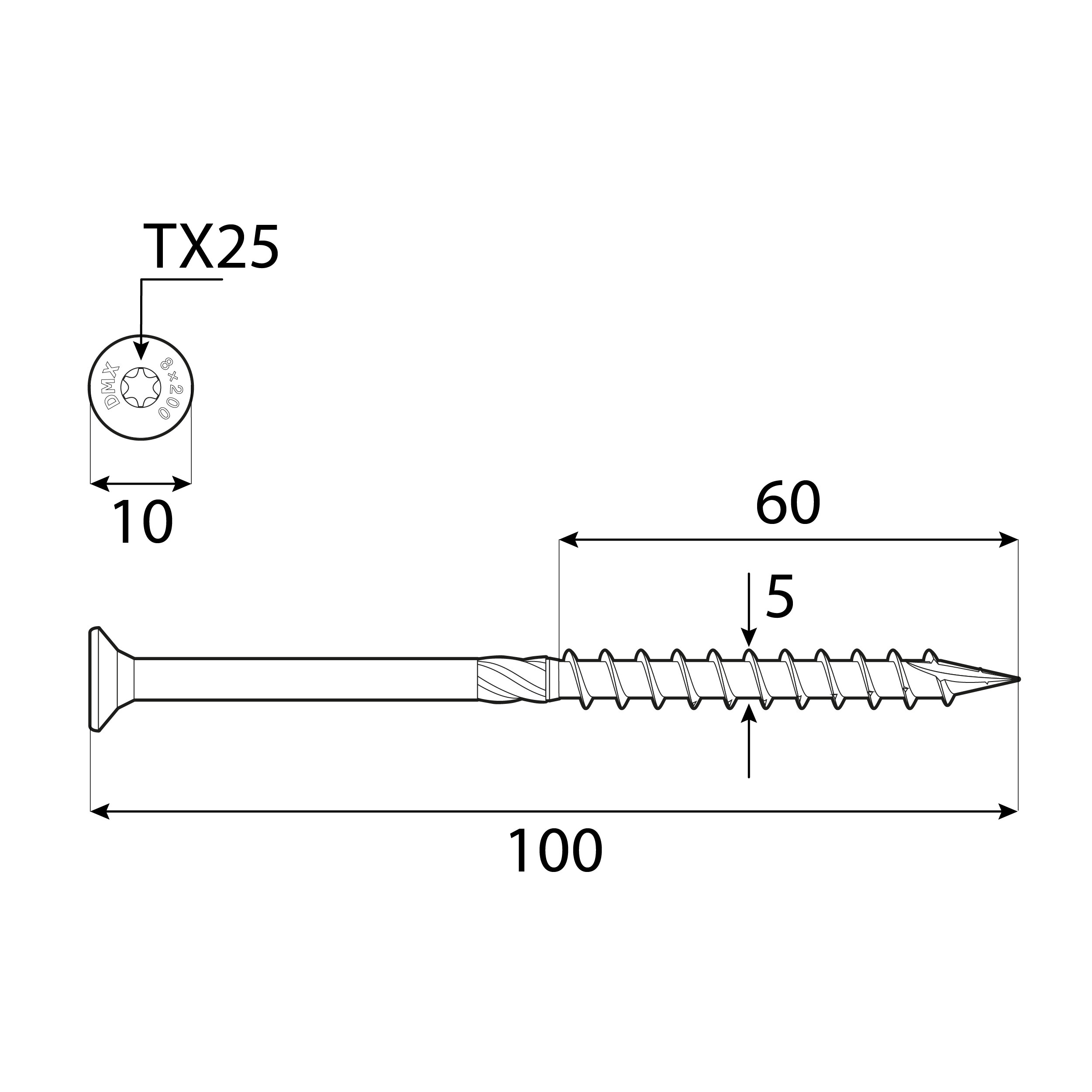 Wkręty ciesielskie do drewna stożkowe TORX - CS | 5 x 100 mm | Złoty | 100 szt Wkręty ciesielskie do drewna stożkowe TORX - CS | 5 x 100 mm | Złoty | 100 szt