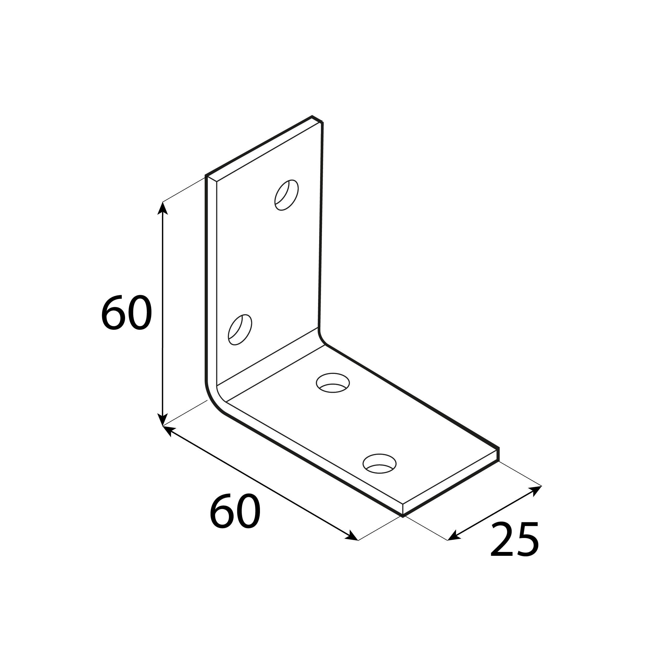 Kątownik montażowy stalowy uniwersalny KM 20, 60x60x25 mm, 20 szt., 60x60x25x2,0 mm, Stal konstrukcyjna DX51D, srebrny, ujęcie 2.