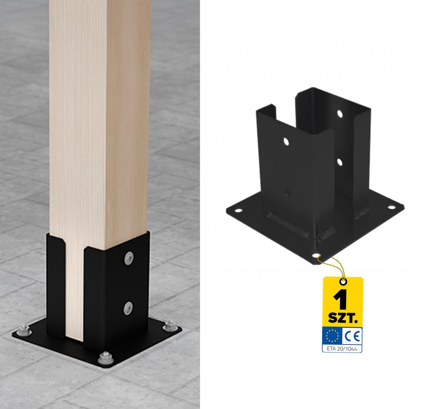 Podstawa słupa kotwa przykręcana podwójna z podstawą prostokątną PSPD, 120 mm, czarny.