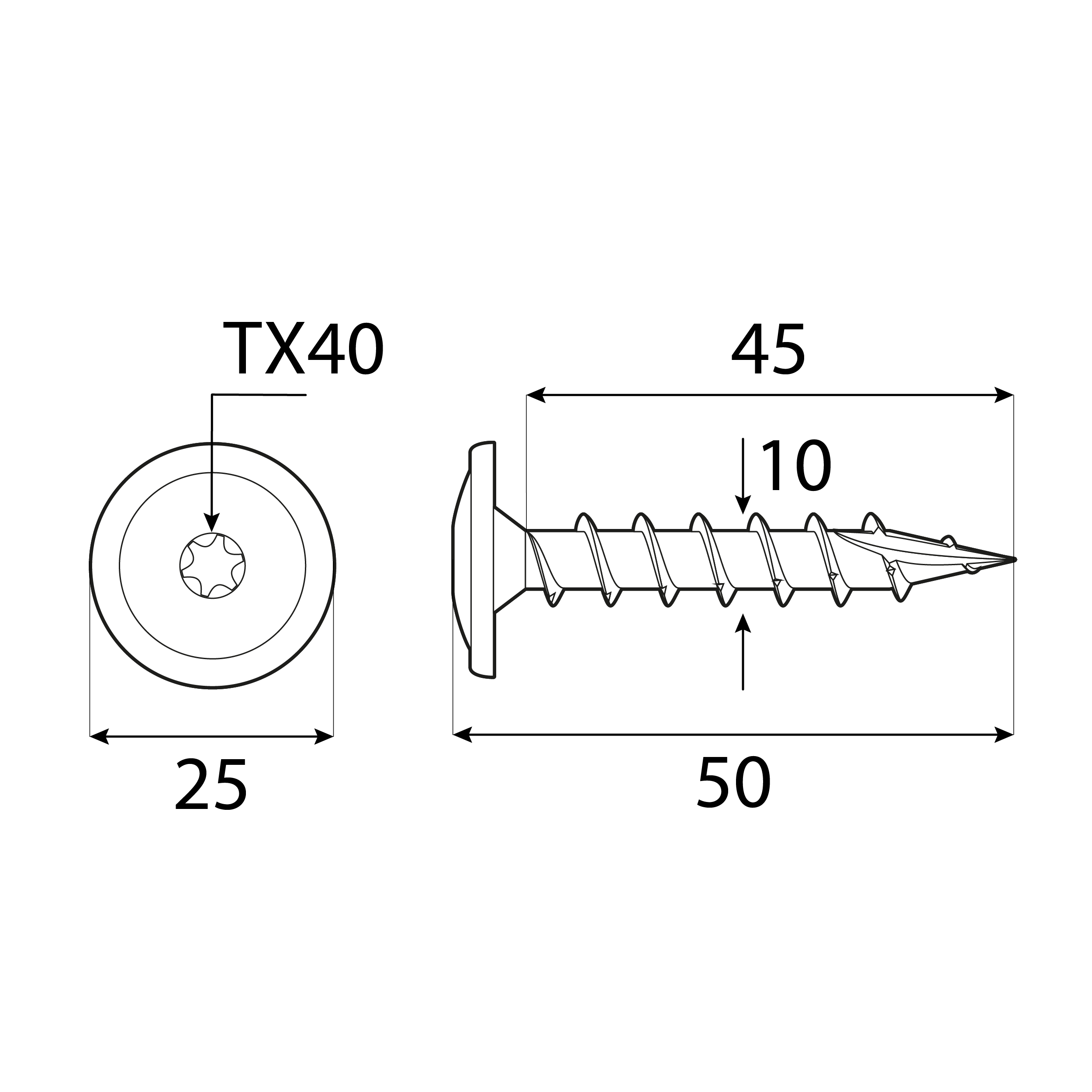 Wkręty do architektury ogrodowej TORX - CTO | 10 x 50 mm | Srebrny | 50 szt Wkręty do architektury ogrodowej TORX CTO, 10x50 mm, srebrny, 50 szt., 10x50 mm, Hartowana stal węglowa, ujęcie 1.