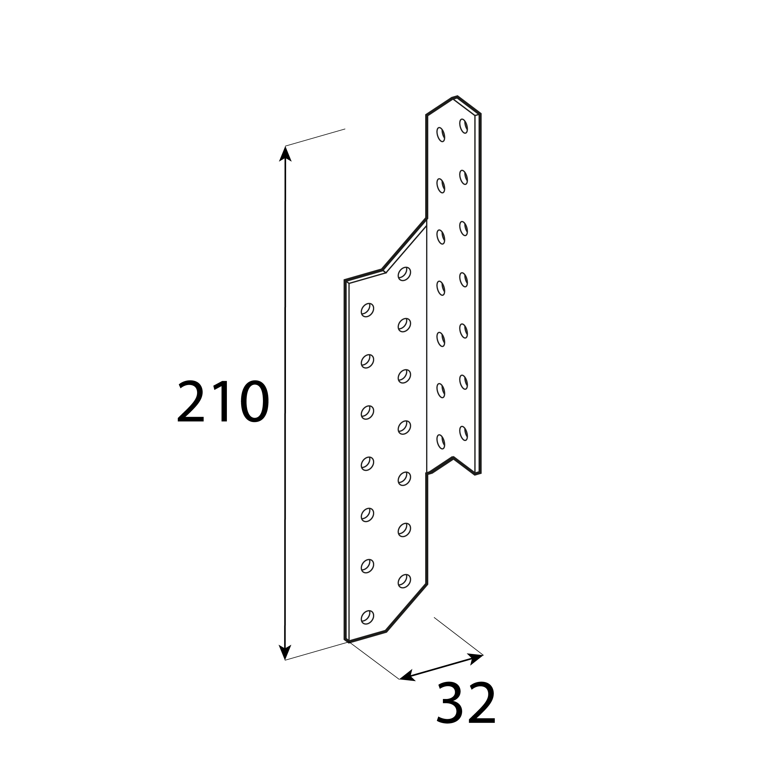 Łącznik krokwiowy lewy LK 3, 210x32 mm, 2 mm, srebrny, Stal konstrukcyjna DX51D.
