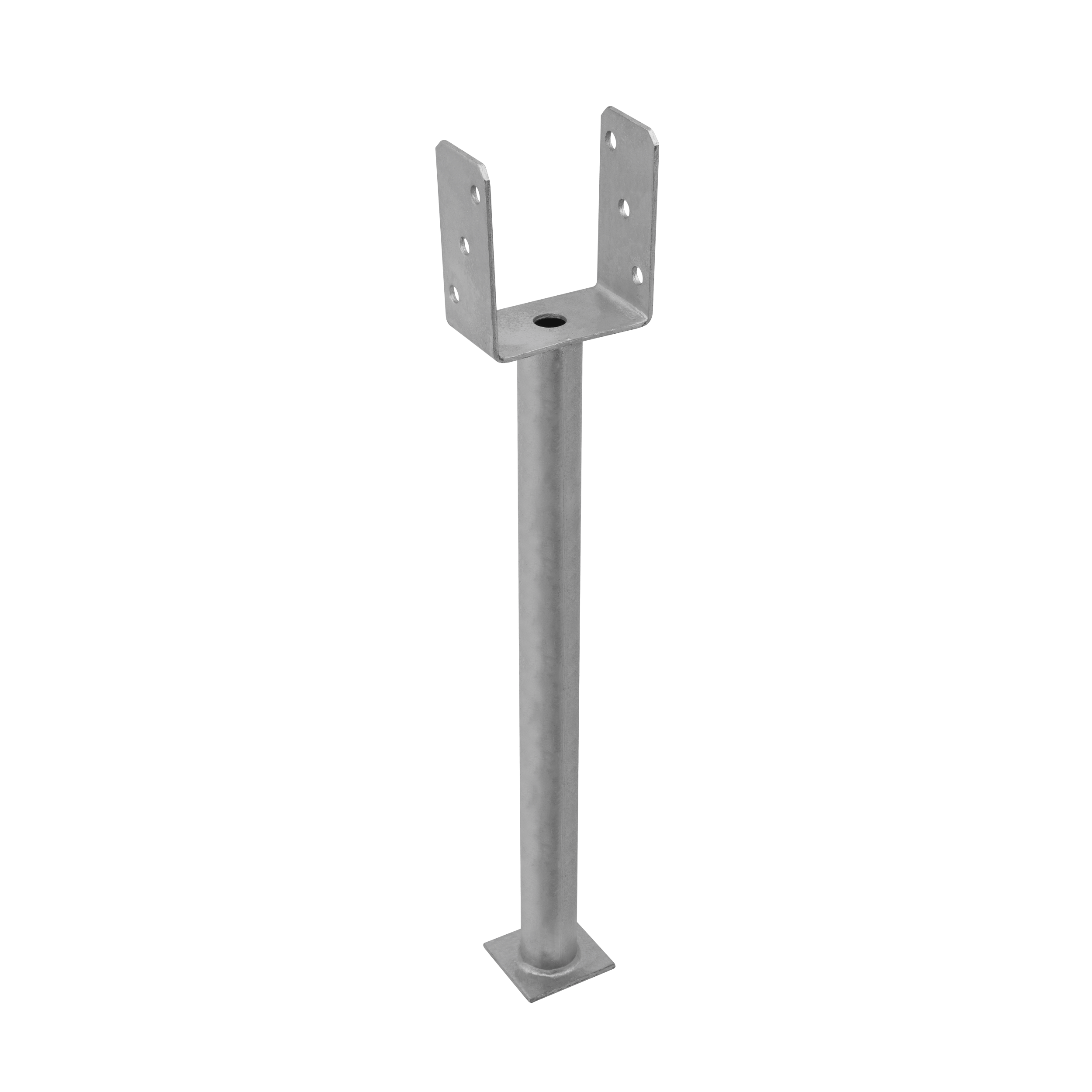 Podstawa słupa kotwa typ U z długa rurą PS 500, 90 mm, 628 mm, 91x628x124x4,0 mm.