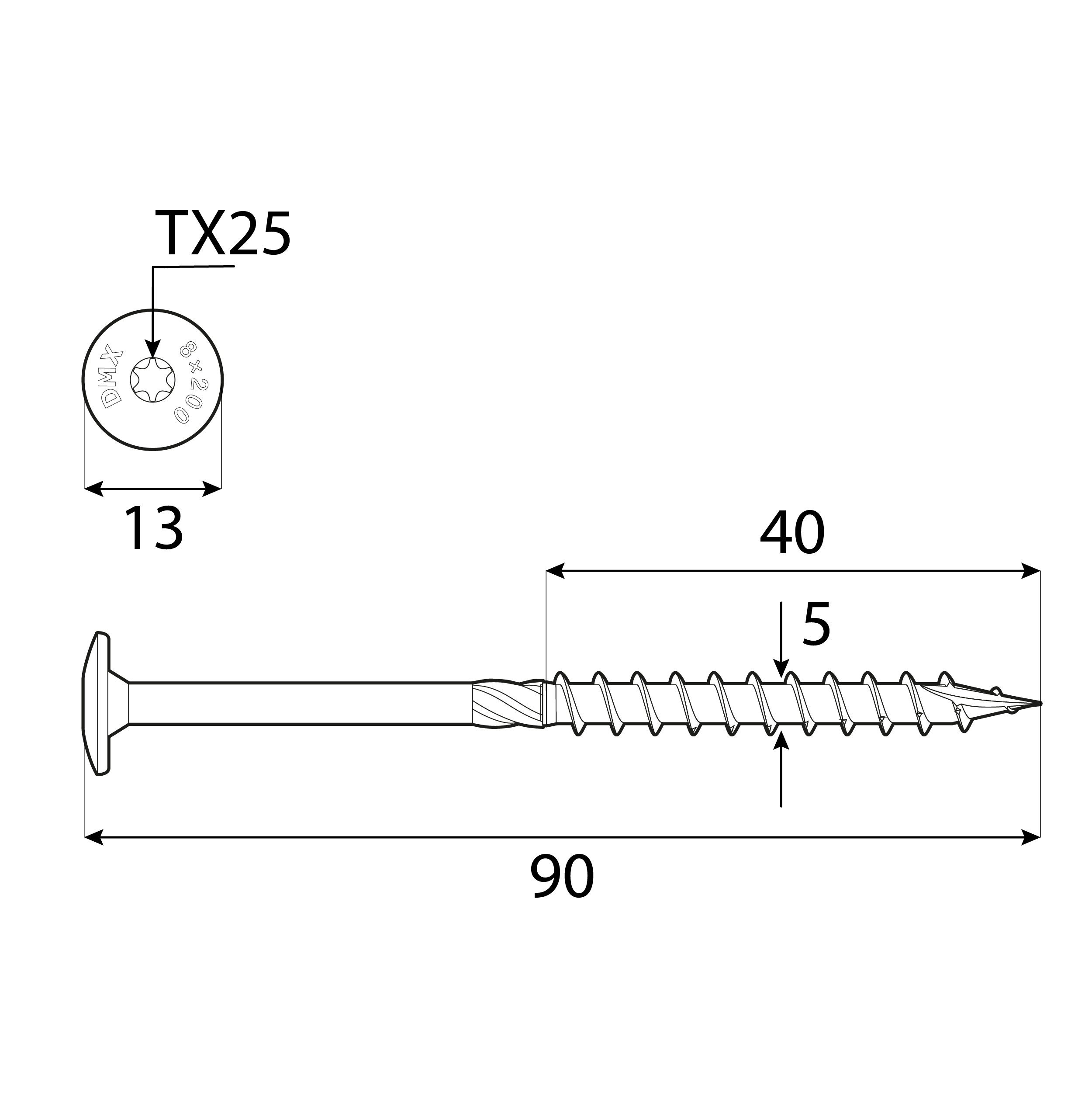 Wkręty ciesielskie do drewna talerzowe TORX - CT | 5 x 90 mm | Złoty | 150 szt Wkręty ciesielskie do drewna talerzowe TORX CT, 5x90 mm, Złoty, 150 szt., 5x90 mm, Hartowana stal węglowa, ujęcie 1.