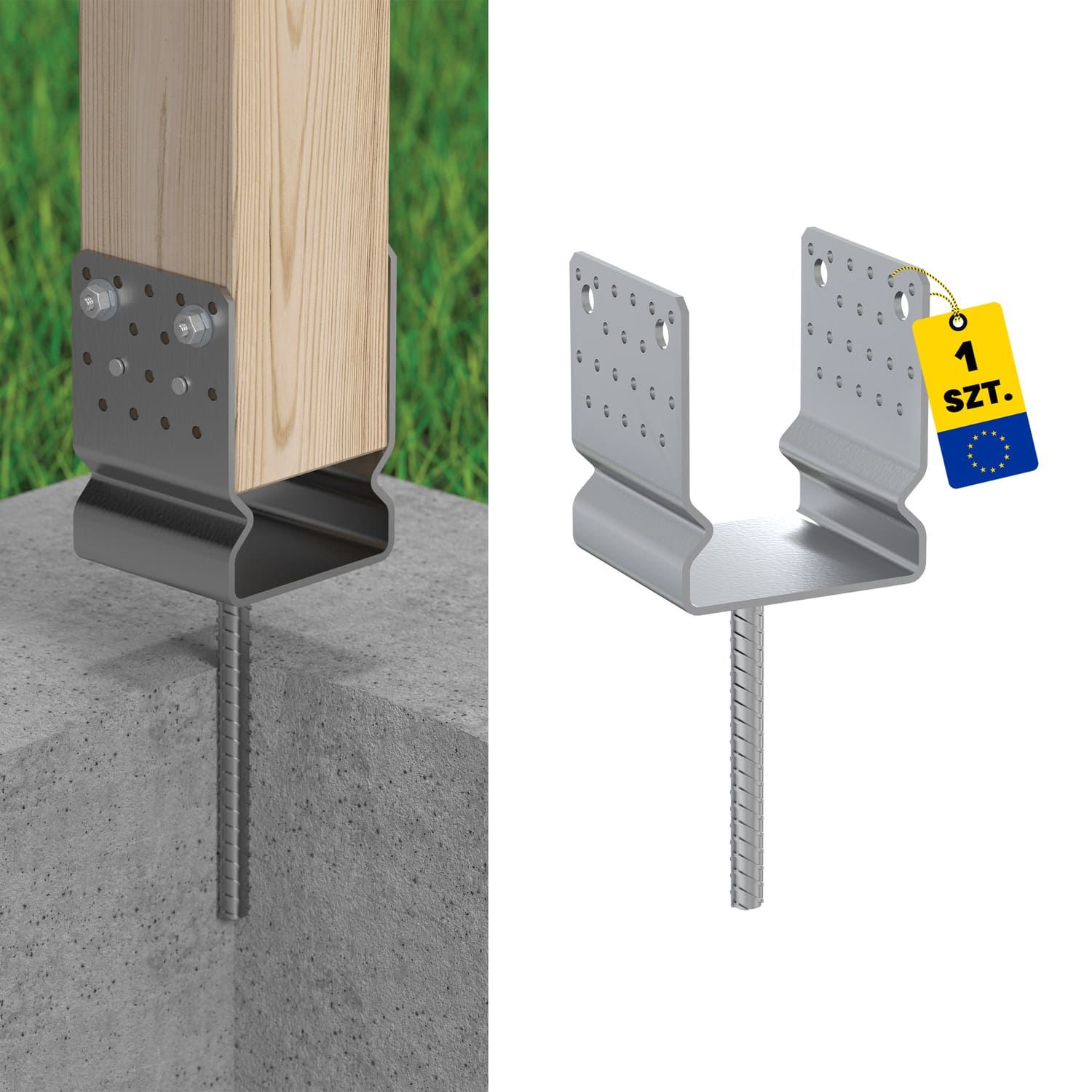 Podstawa słupa kotwa typ U wielopunktowa z siodełkiem - PSSZ | 120 mm Podstawa słupa kotwa typ U wielopunktowa z siodełkiem - PSSZ | 120 mm
