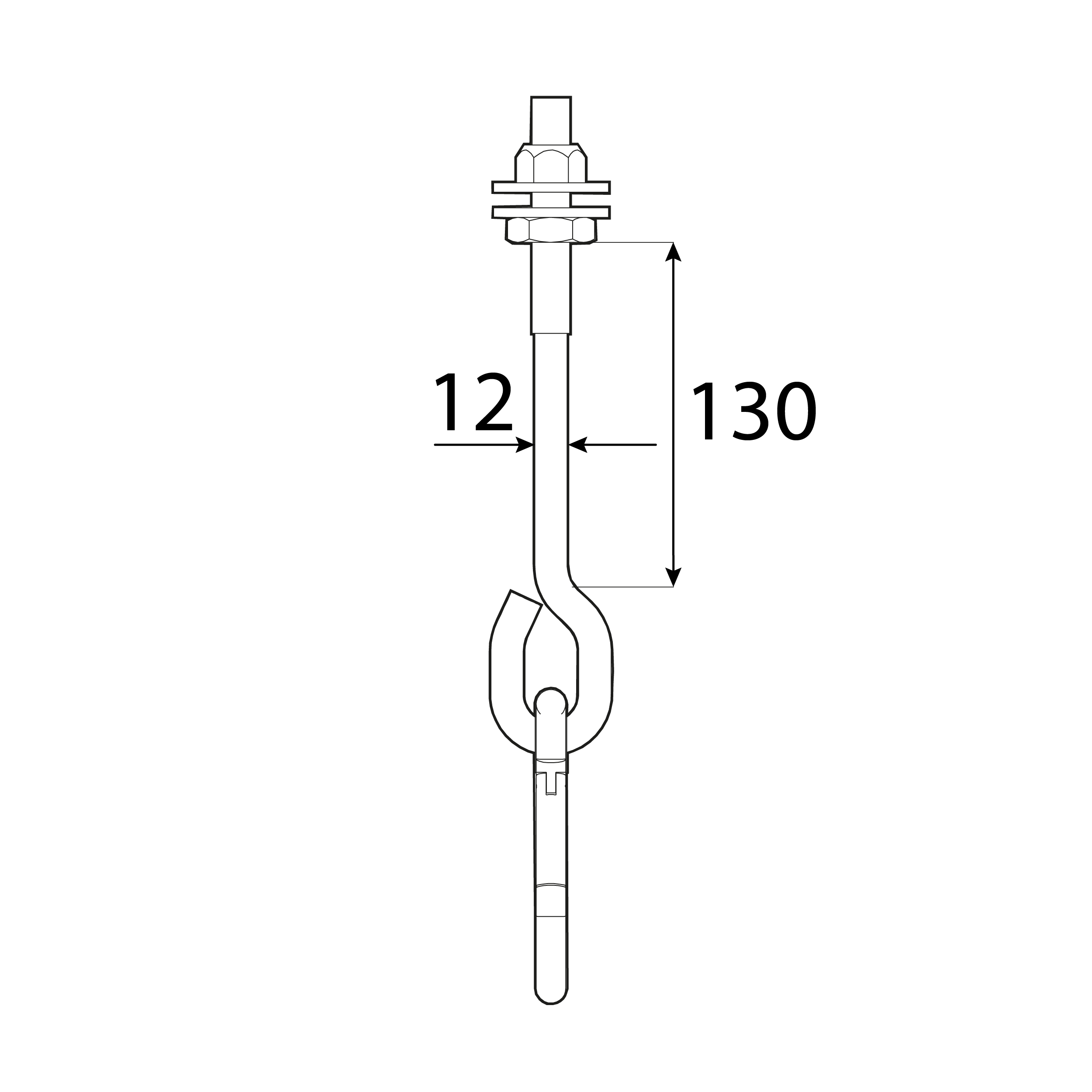 Hak huśtawkowy z karabińczykiem zawiesie mocowanie typ A - MHA  | 130 mm | M12