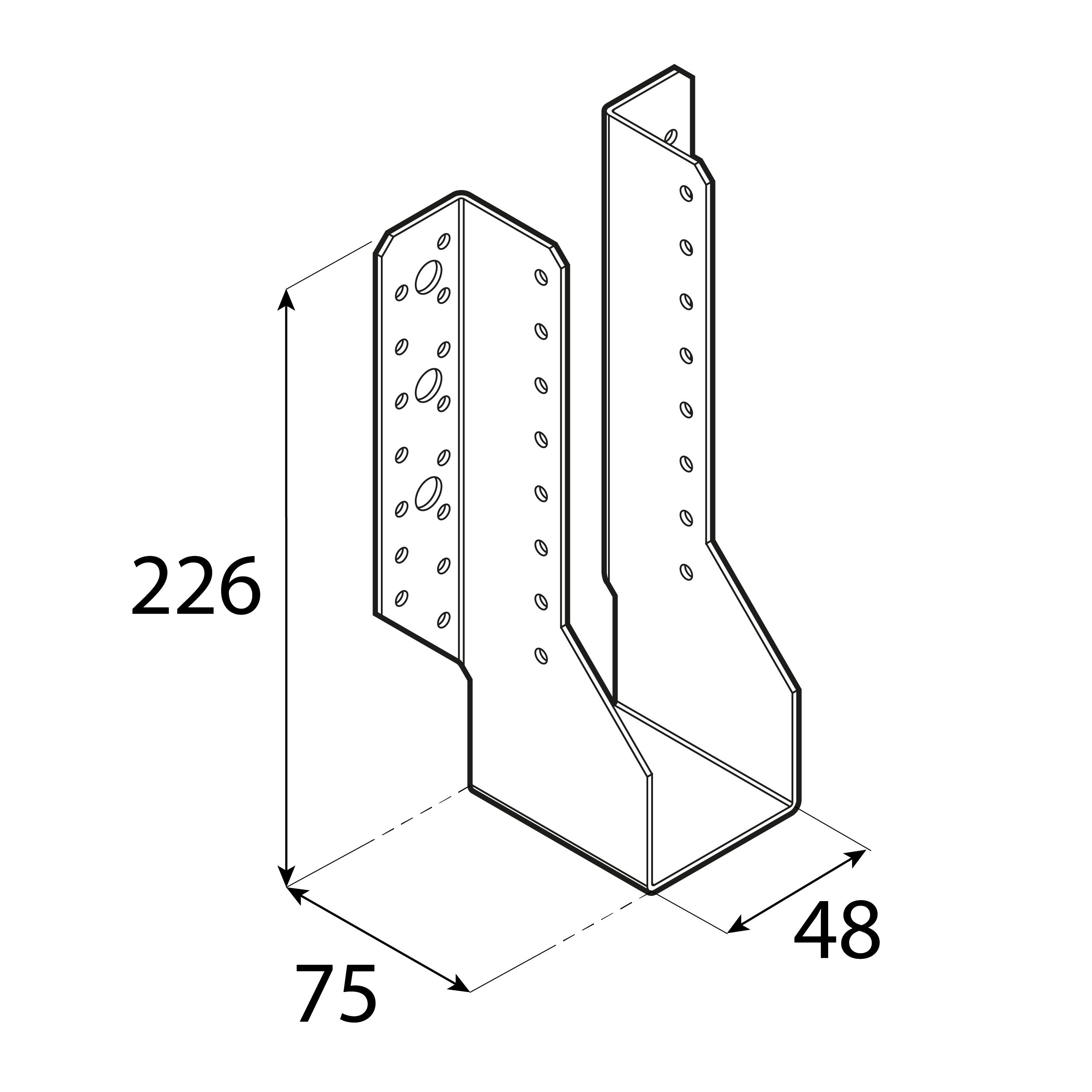 Wieszak belki uchwyt belki drewnianej - WB 56 | 48x226x75 mm | Srebrny Wieszak belki uchwyt belki drewnianej WB 56, 48x226x75 mm, srebrny, 48x226x75x2,0 mm, Stal konstrukcyjna DX51D 2, ujęcie 1.