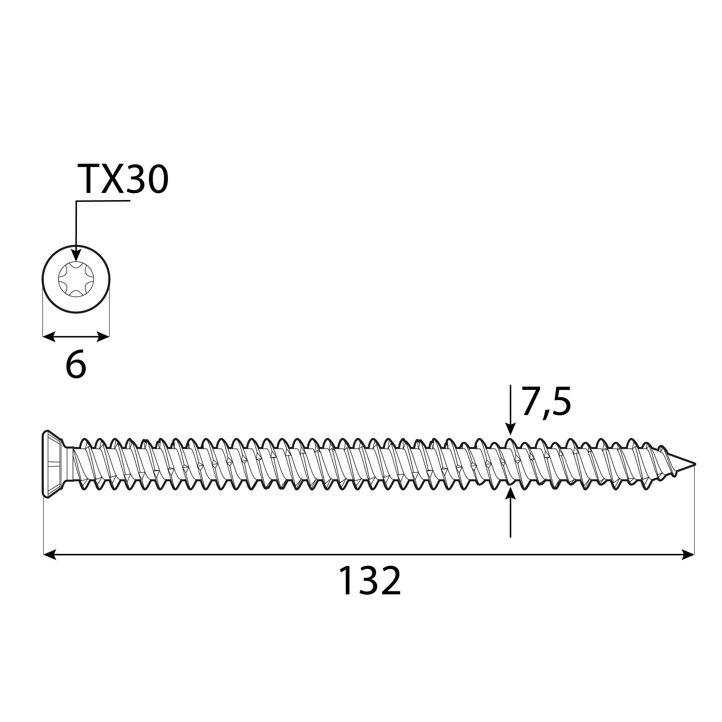 Wkręty do ościeżnic z łbem stożkowym TORX - CBS | 7,5 x 132 mm | Srebrny | 100 szt Wkręty do ościeżnic z łbem stożkowym TORX CBS, 7, 5x132 mm, srebrny, 100 szt., 5x132 mm, Hartowana stal węglowa 2.