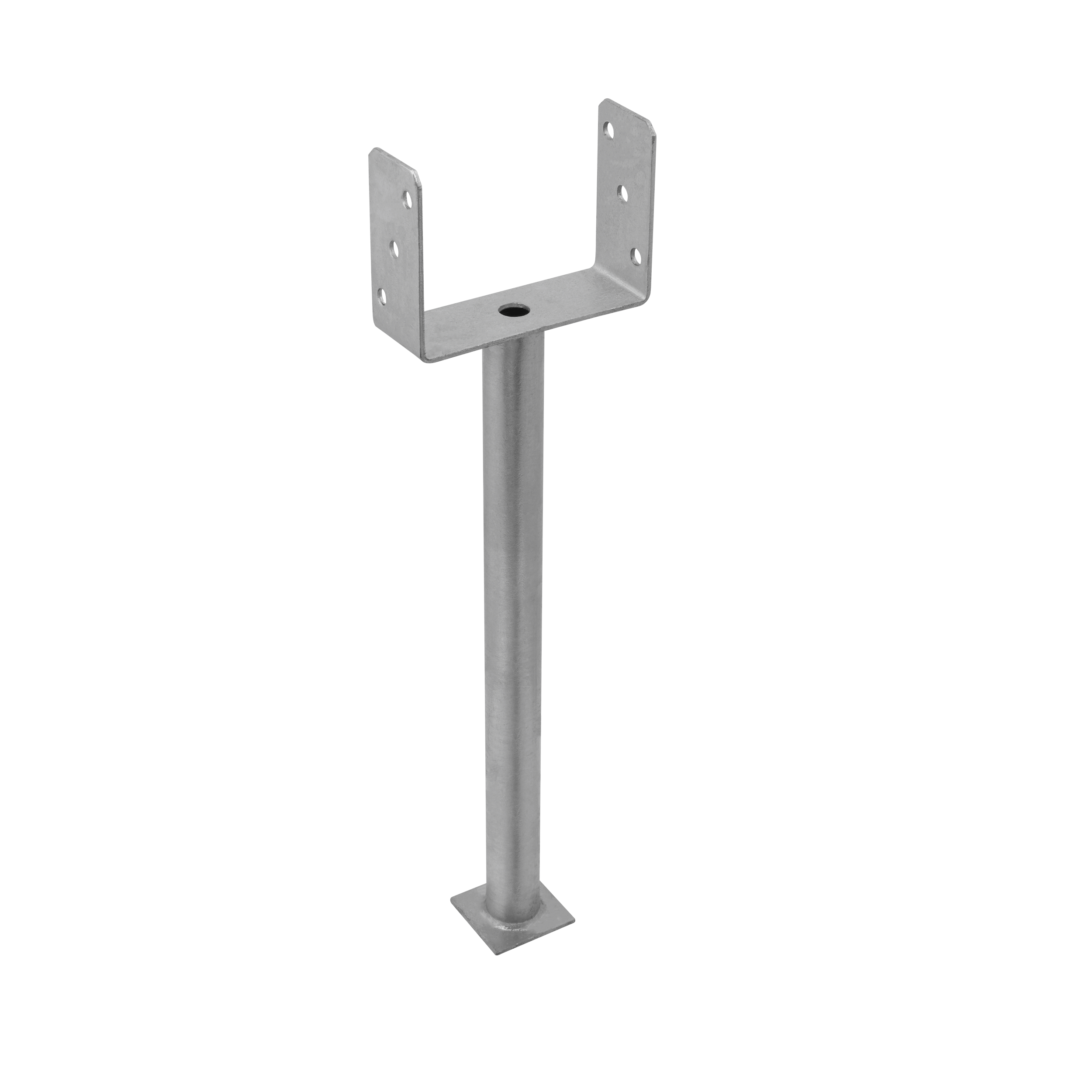 Podstawa słupa kotwa typ U z długa rurą PS 500, 160 mm, 628 mm, 161x628x124x4,0 mm.
