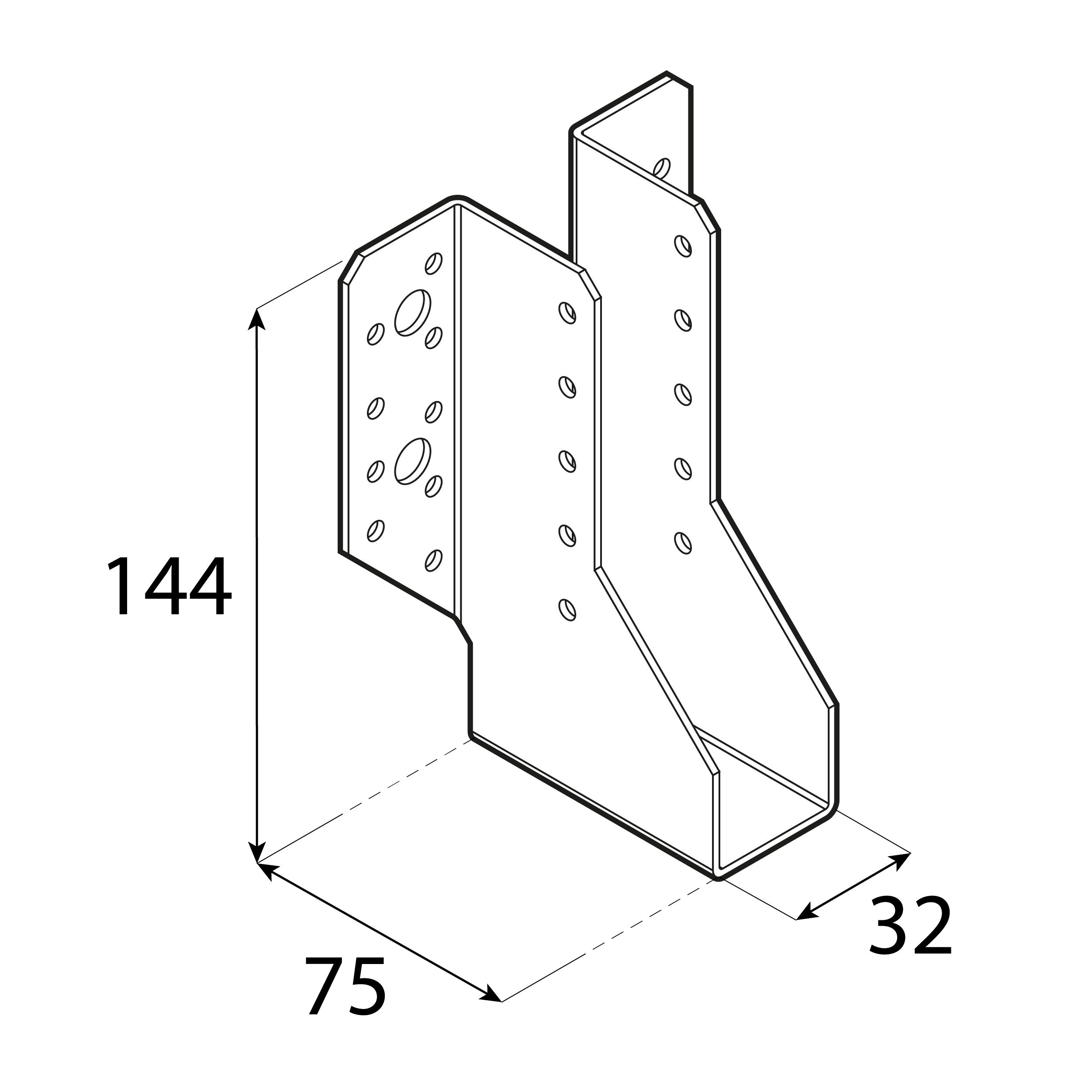 Wieszak belki uchwyt belki drewnianej - WB 45 | 32x144x75 mm | Srebrny