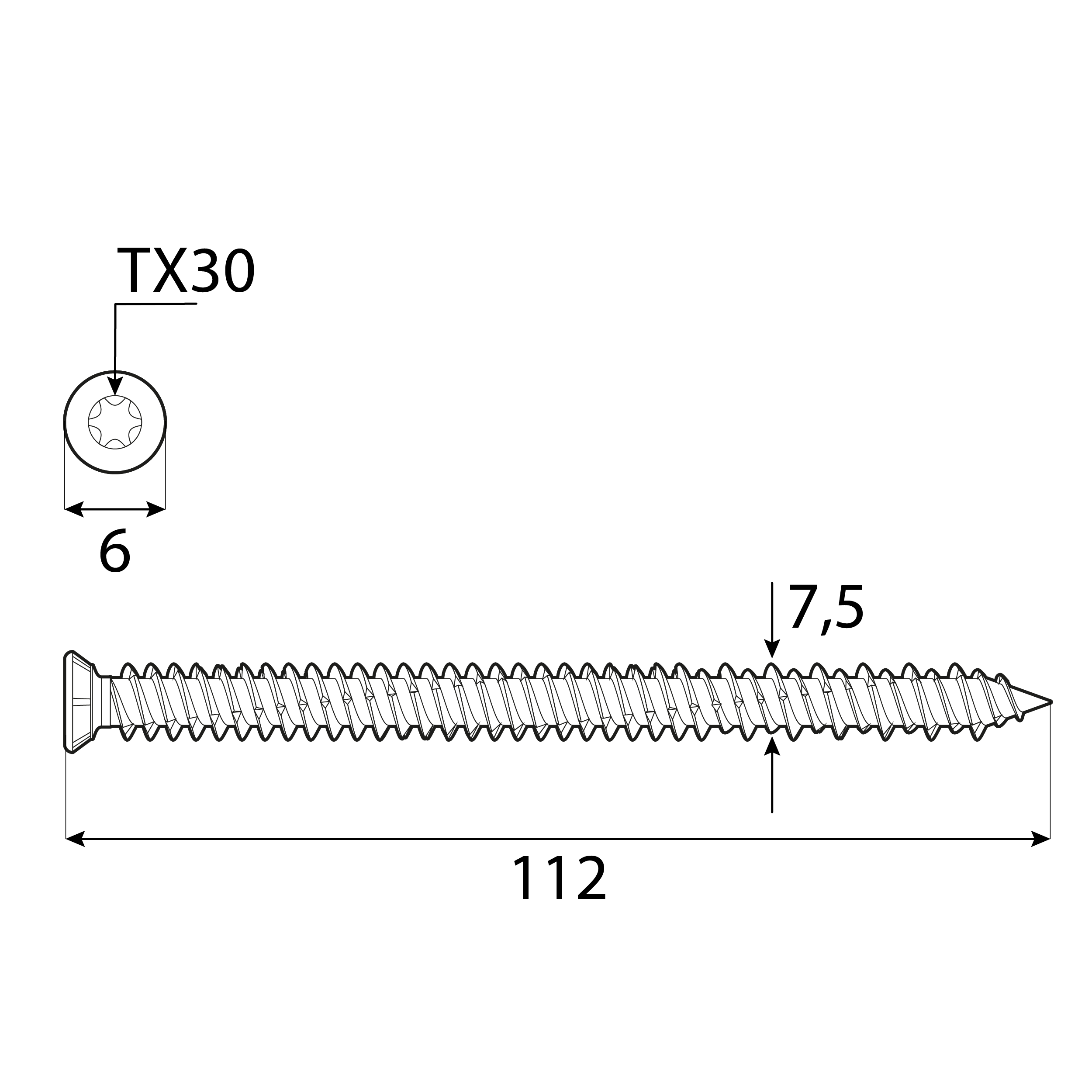 Wkręty do ościeżnic z łbem stożkowym TORX CBS, 7, 5x112 mm, srebrny, 100 szt., 5x112 mm, Hartowana stal węglowa 2.