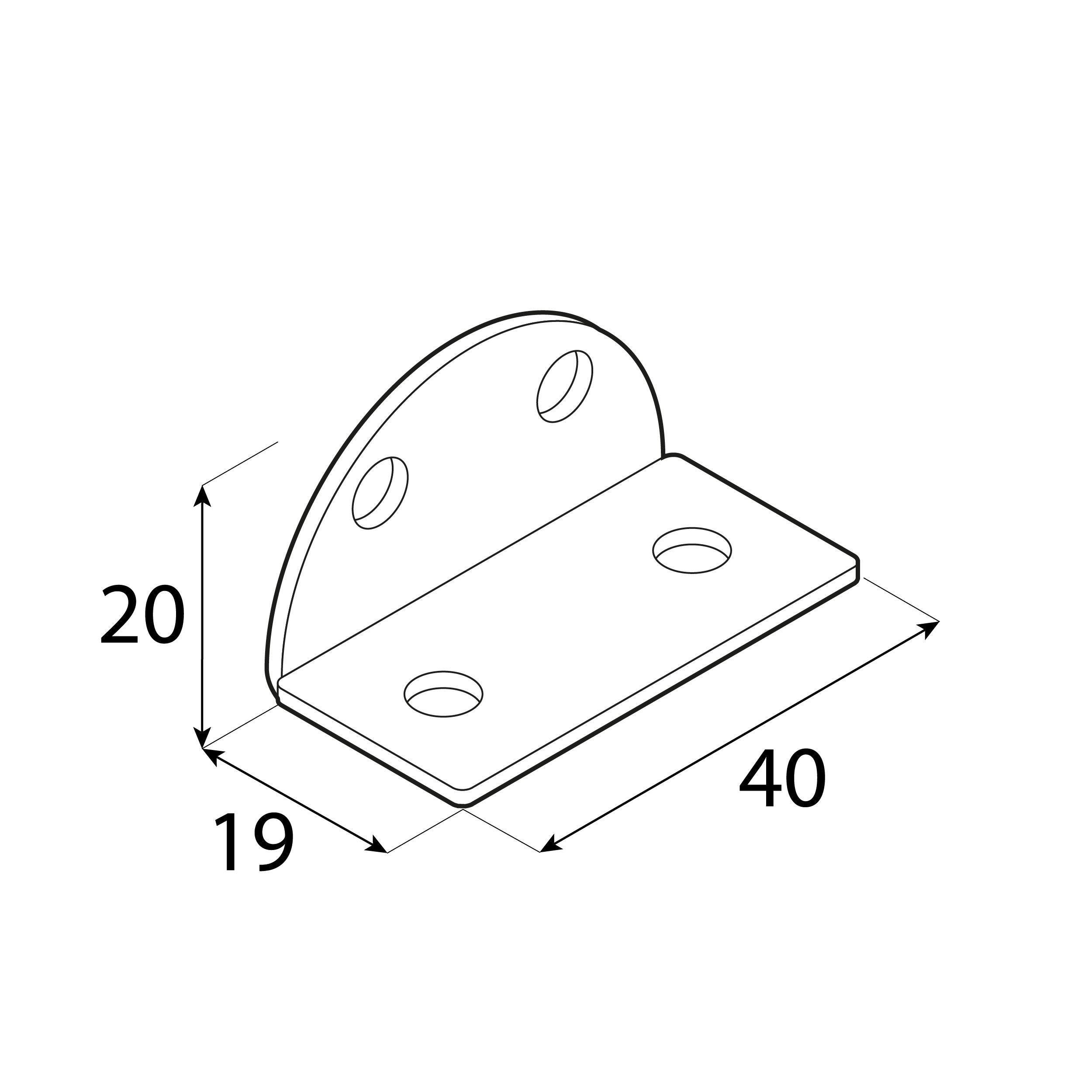 Kątownik meblowy szeroki zaokrąglony - KSZ 1 | 20x19x40 mm | 20 szt Kątownik meblowy szeroki zaokrąglony - KSZ 1 | 20x19x40 mm | 20 szt