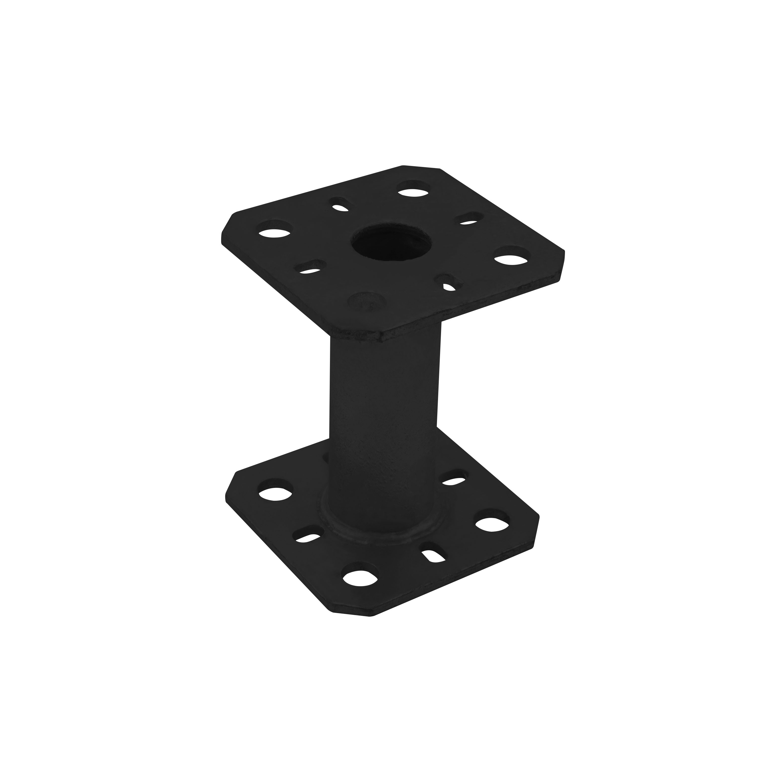 Podstawa słupa kotwa wspornik płaska z rurą - PMF | 80x80 mm | 100 mm | Czarny