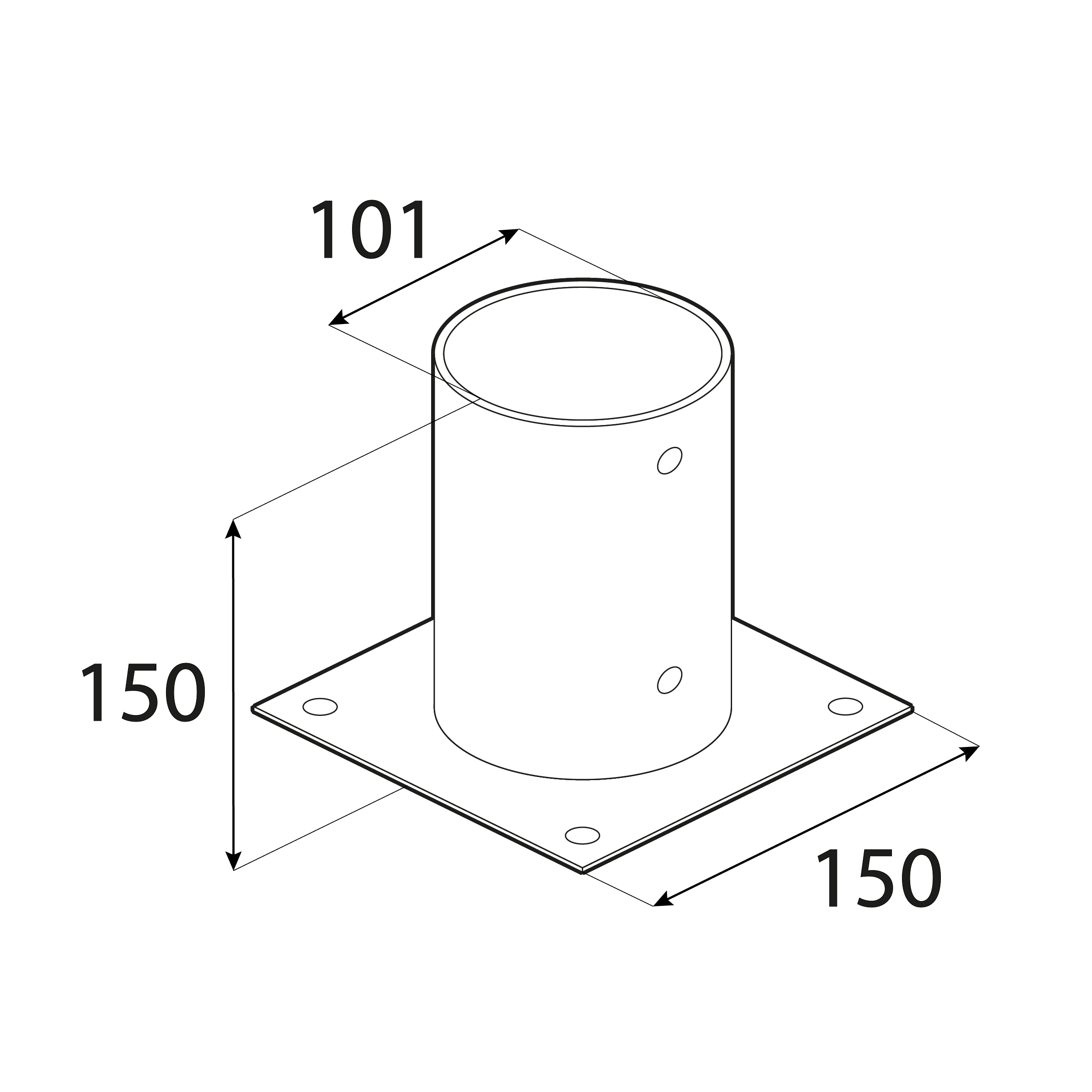 Podstawa słupa kotwa okrągła z podstawą prostokątną PSPO, 100 mm, srebrny, 101x150x2,0 mm, ujęcie 1.